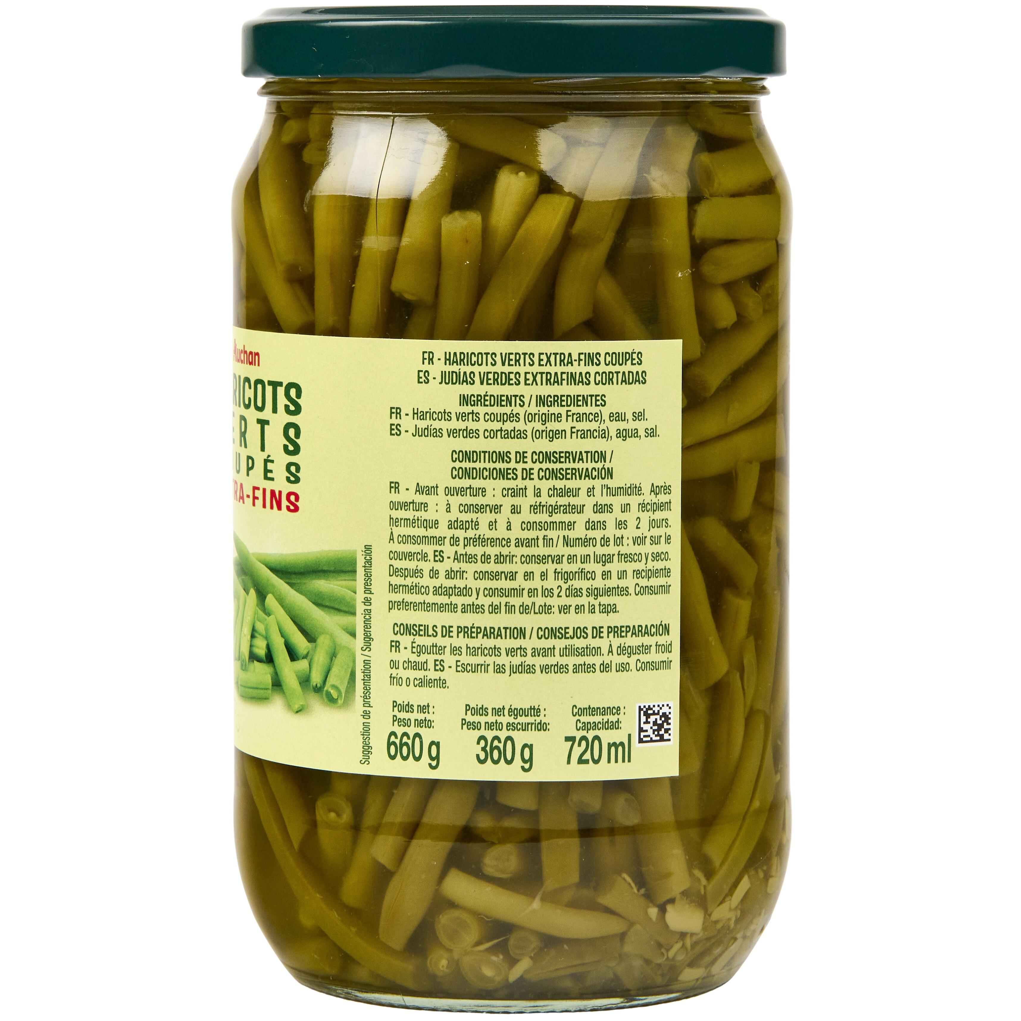 Voir la diapositive 3 : AUCHAN Haricots verts extra fins en bocal 660g