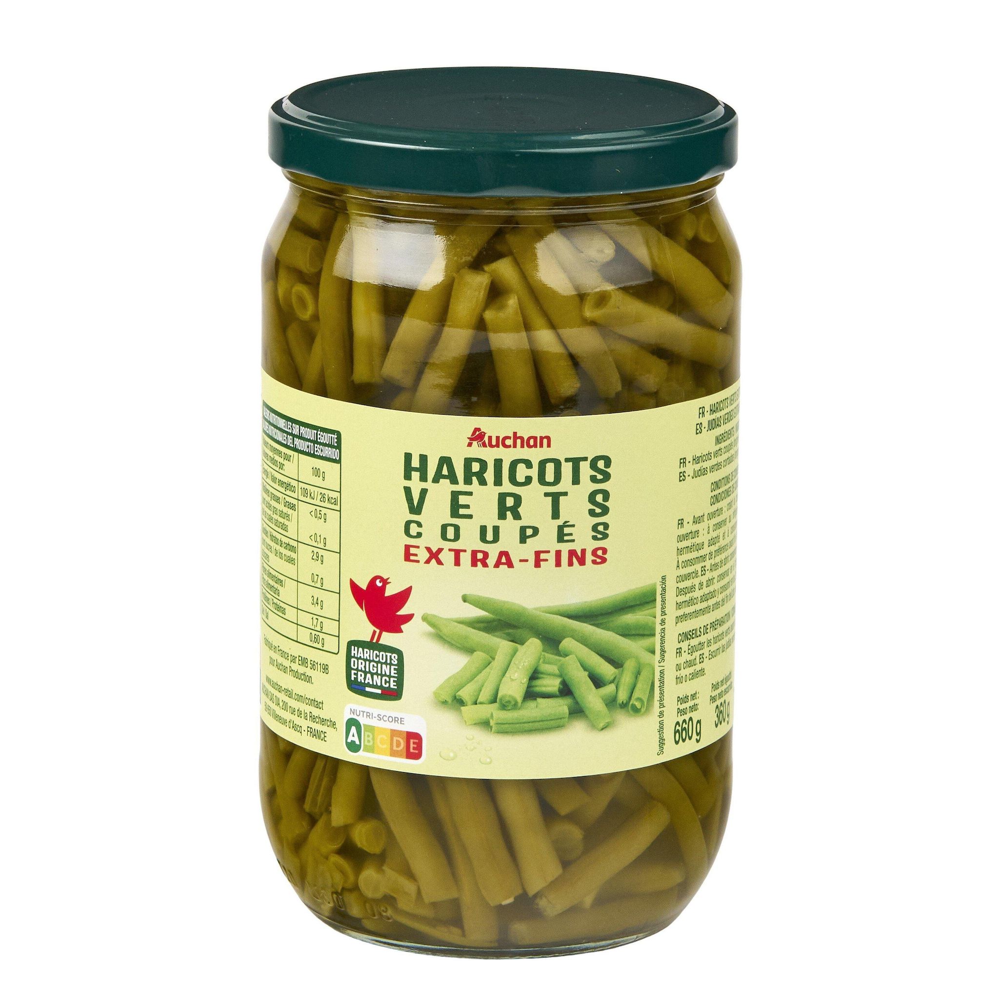 Voir la diapositive 3 : AUCHAN Haricots verts extra fins en bocal 660g