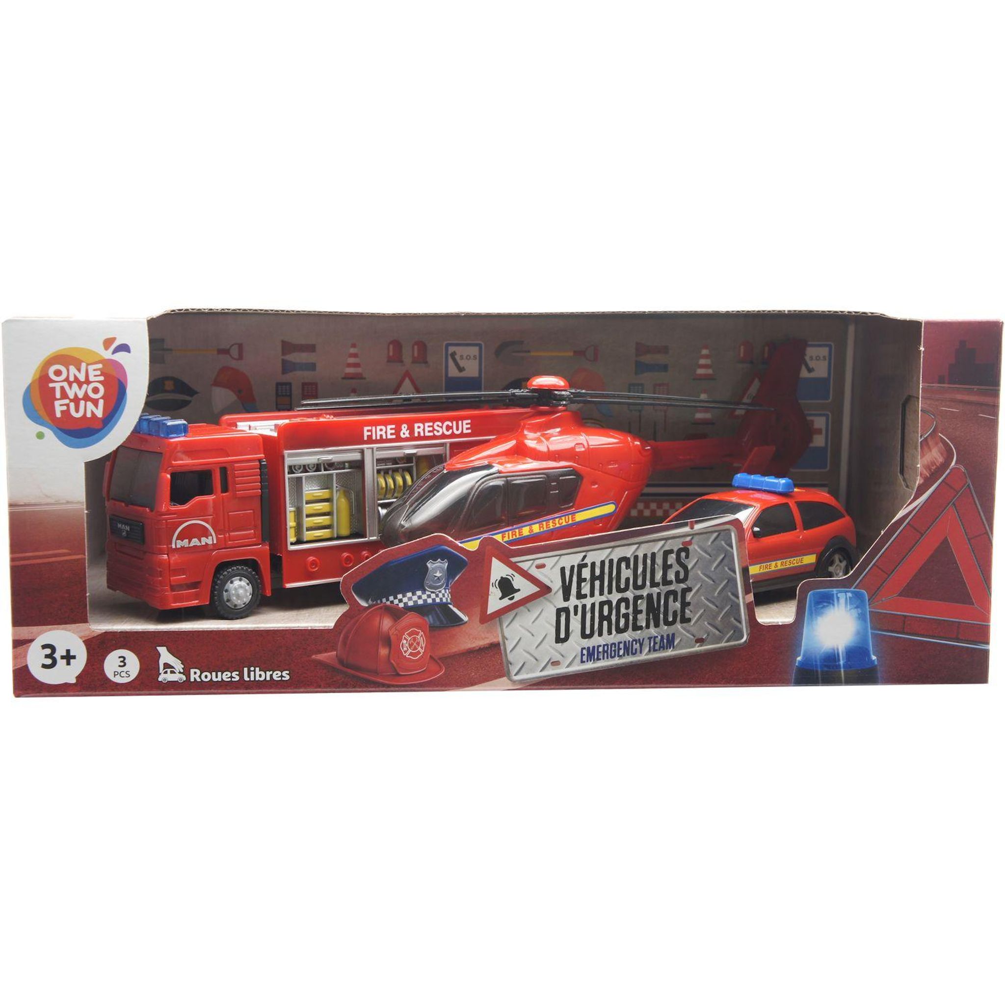 ONE TWO FUN Pack de 3 véhicules d'urgences
