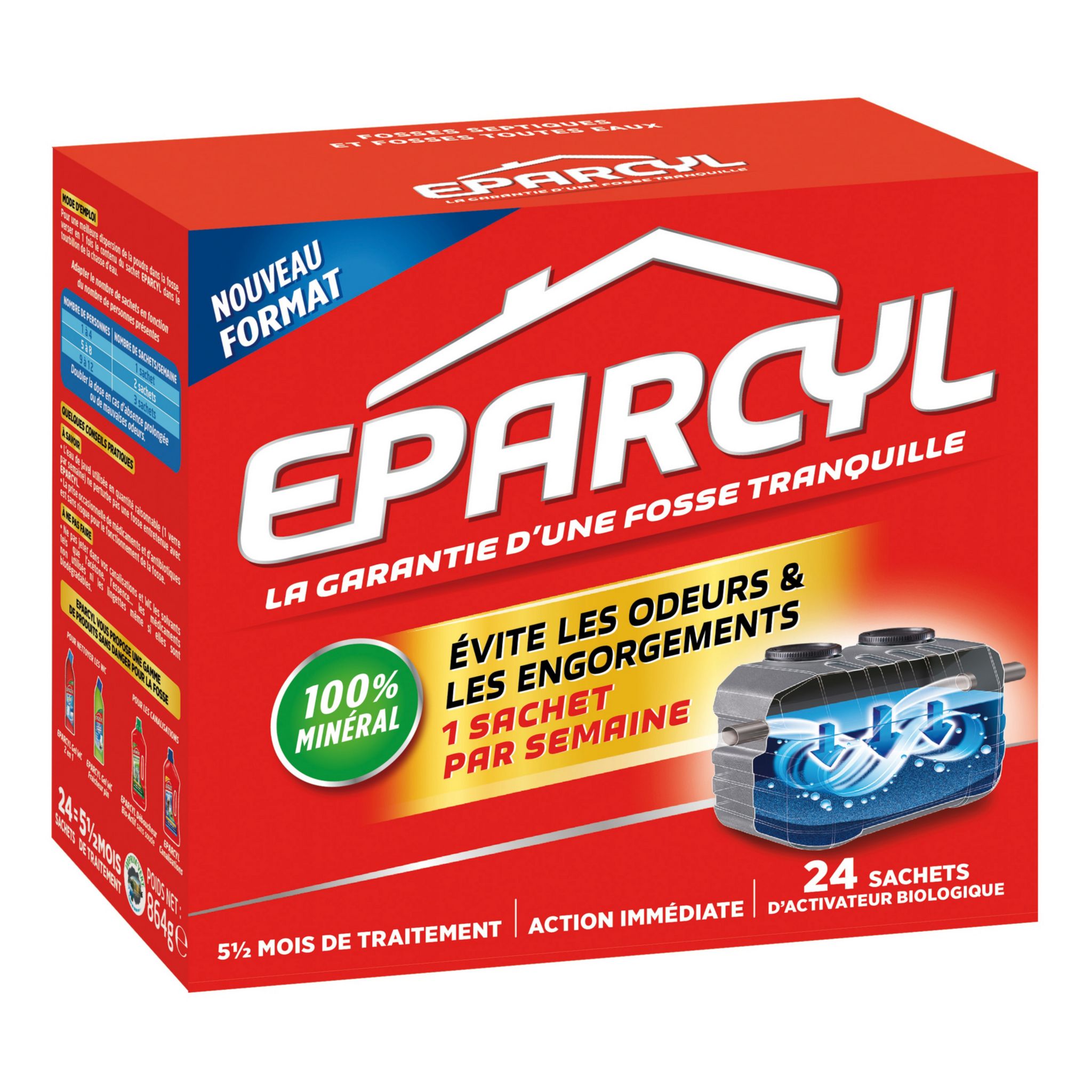 Voir la diapositive 2 : EPARCYL Sachets entretien fosse septique activateur biologique 24 sachets