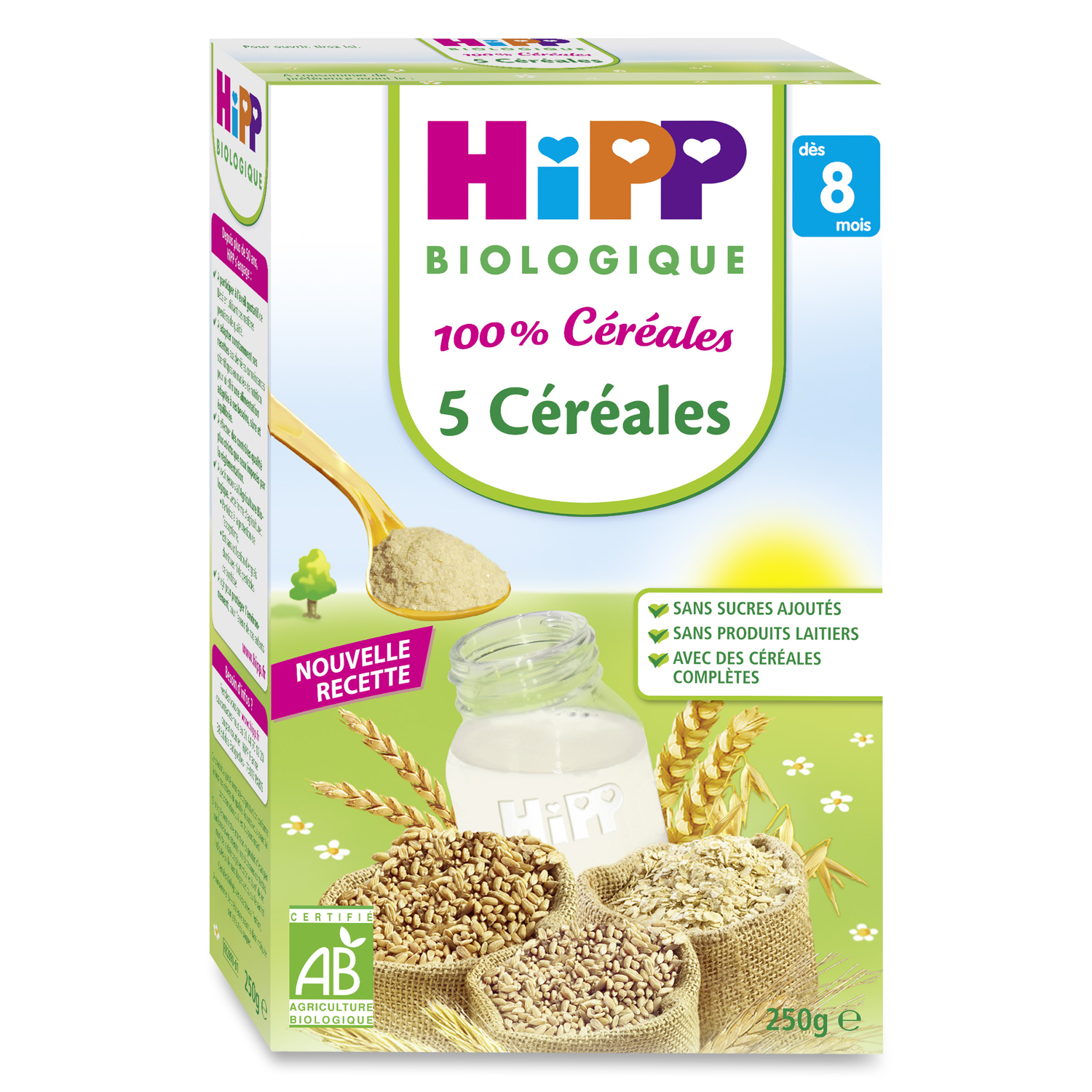 Voir la diapositive 2 : HIPP 5 Céréales bio en poudre dès 6 mois 250g