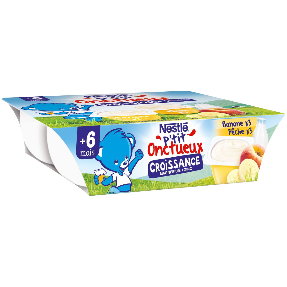 NESTLE P'tit onctueux petit pot dessert lacté banane pêche dès 10mois 6x60g