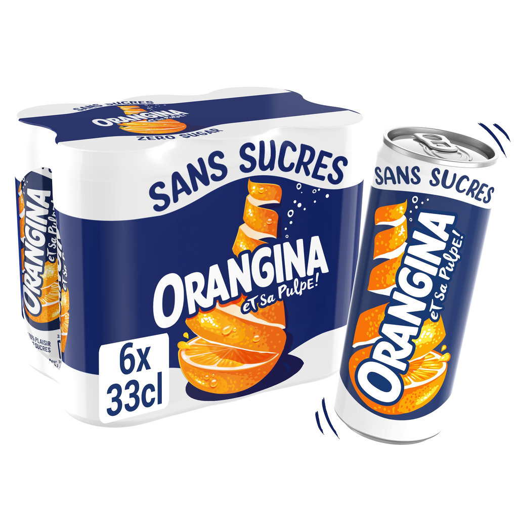 ORANGINA Boisson gazeuse à l'orange sans sucres boîtes 6x33cl