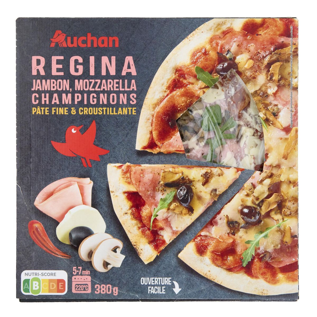 AUCHAN Pizza regina jambon mozzarella et champignons 380g