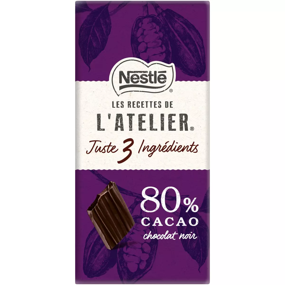 NESTLE Les recettes de l'atelier tablette de chocolat noir corsé 80% 100g