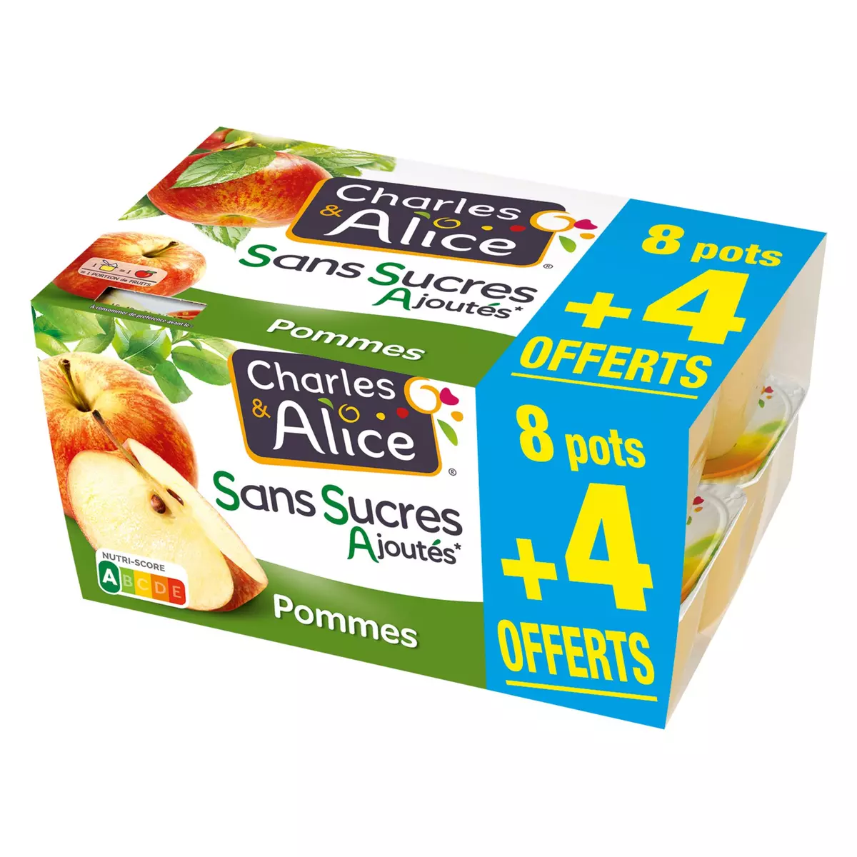 CHARLES & ALICE Spécialité pommes sans sucres ajoutés 8+4 offerts 12x100g