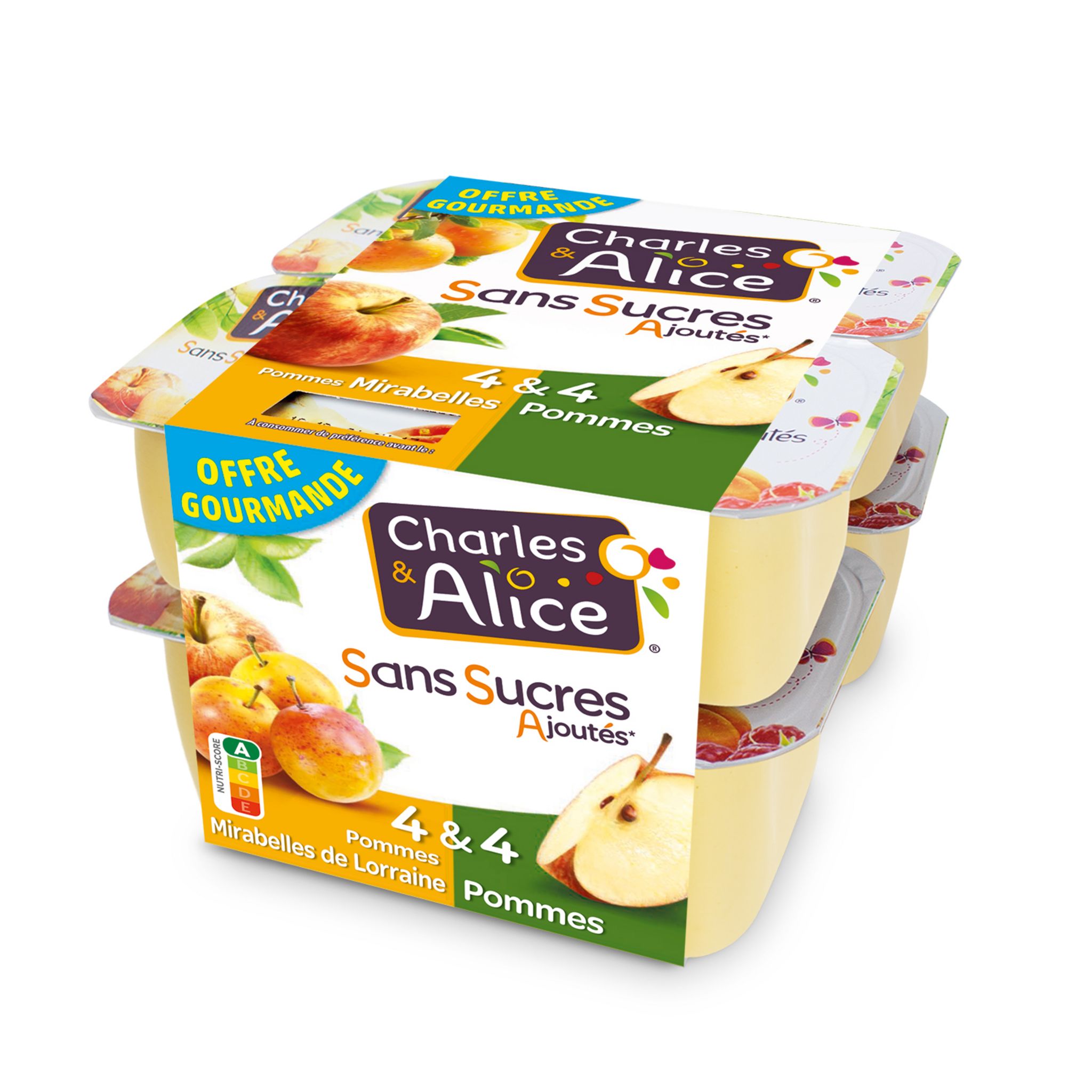 CHARLES & ALICE Spécialité pommes mirabelles de Lorraine pommes sans sucres ajoutés 8x100g