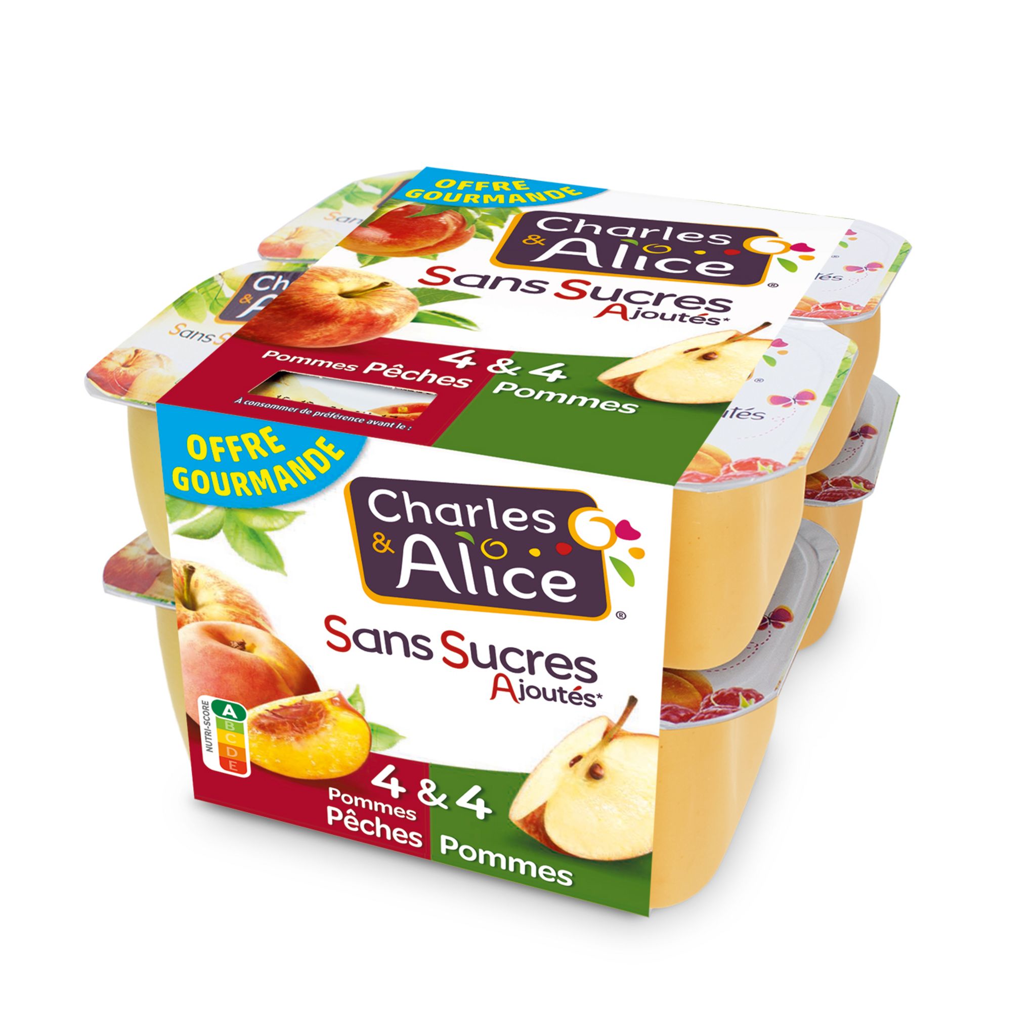 CHARLES & ALICE Spécialité pommes pêches pommes sans sucres ajoutés 8x100g