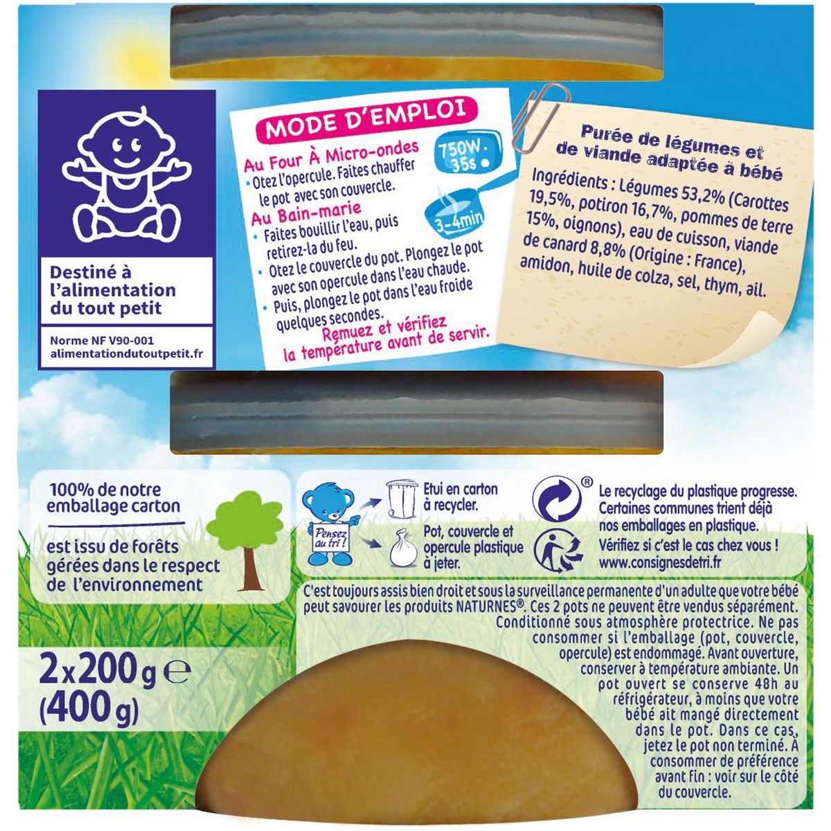 NESTLE Naturnes bol carottes potiron et canard dès 8 mois 2x200g