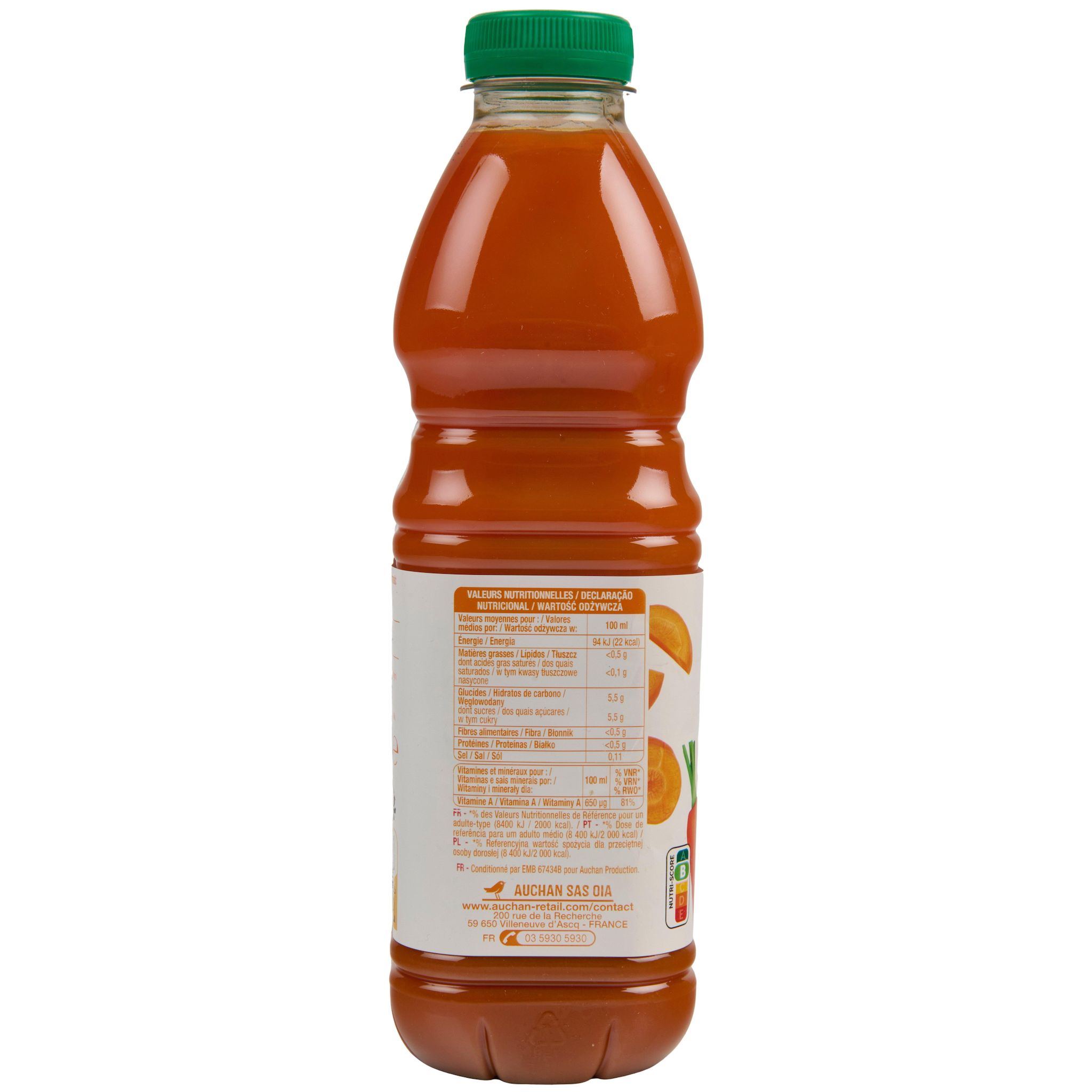 Voir la diapositive 2 : AUCHAN Pur jus de carotte 1l