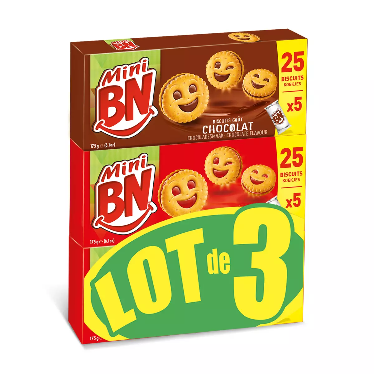 BN Mini biscuits fourrés fraise et chocolat 2 fraises + 1 chocolat 3x175g