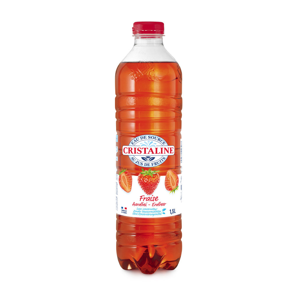 CRISTALINE Eau de source aromatisée au jus de fraise 1,5l