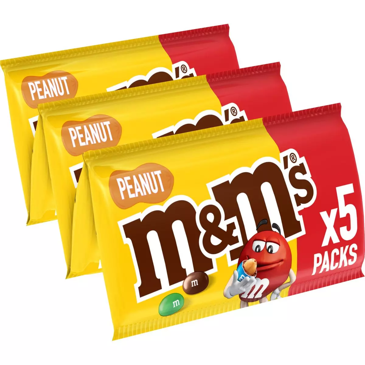 M&M'S Peanut bonbons chocolatés à la cacahuète 5 pochons 5x45g pas cher 