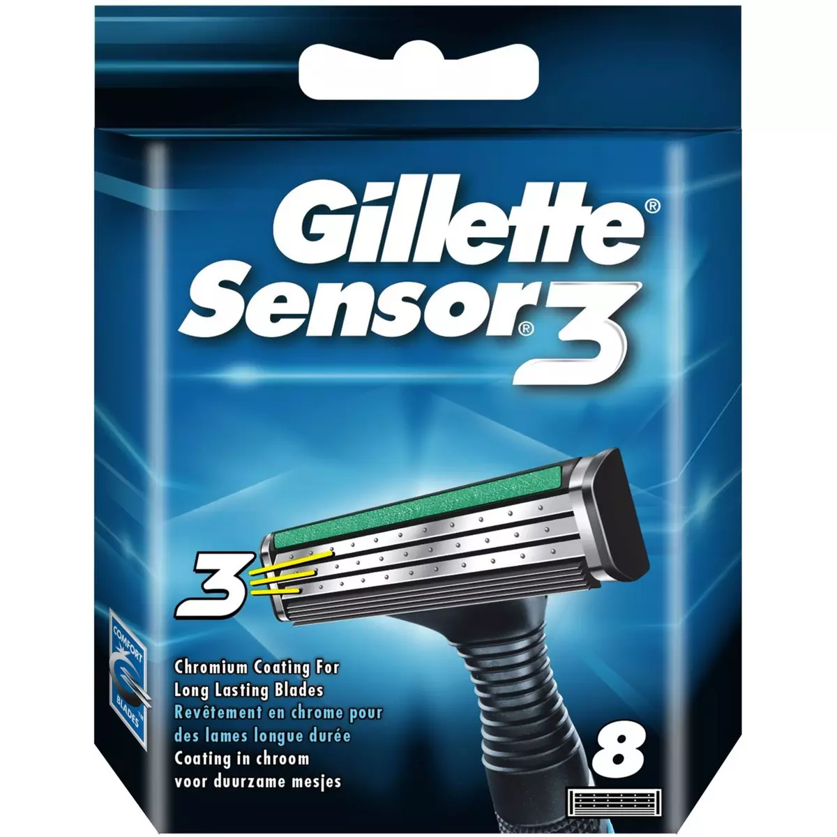 GILLETTE Sensor 3 Lames de rasoirs revêtement chrome 8 pièces