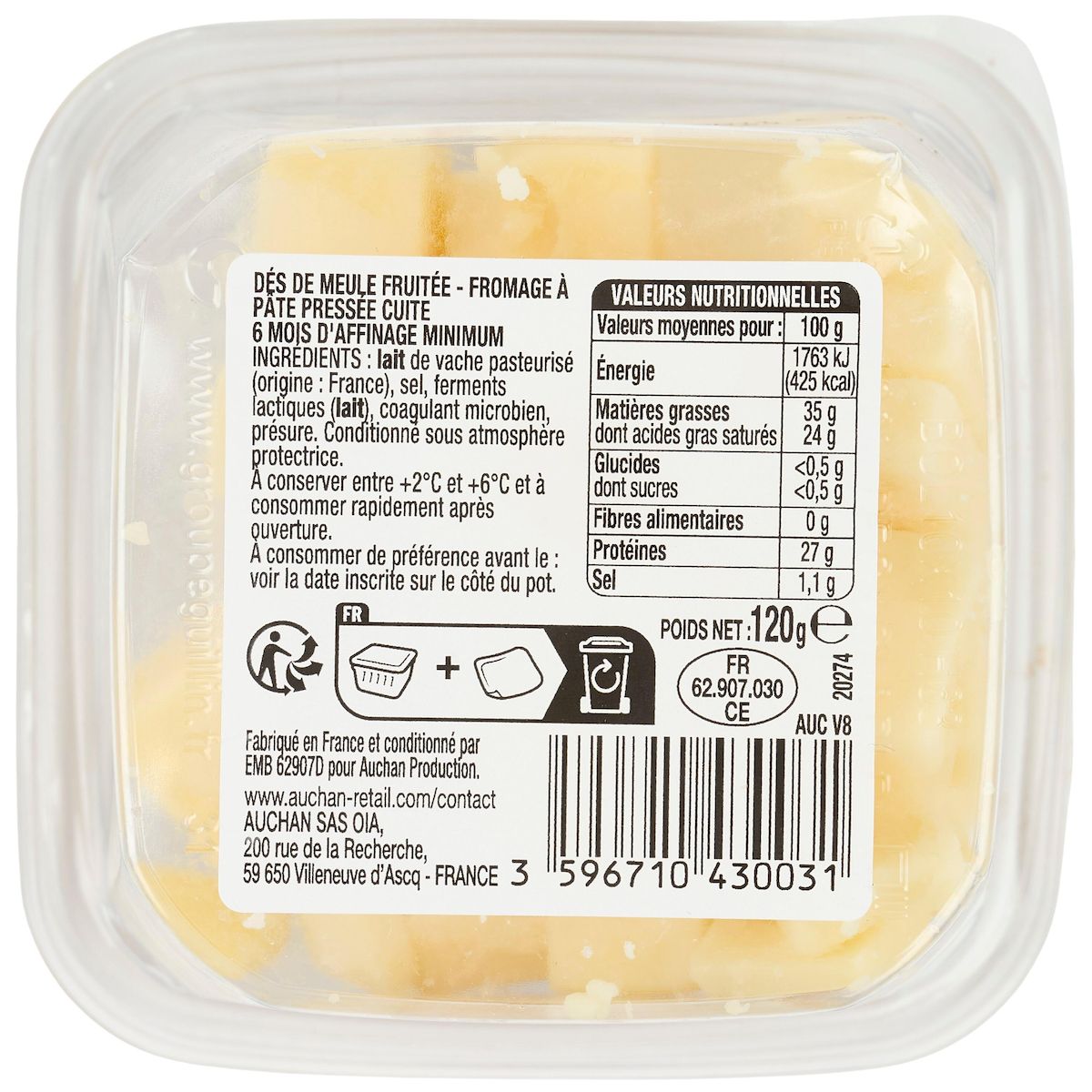 AUCHAN Dès de meule fruitée 120g