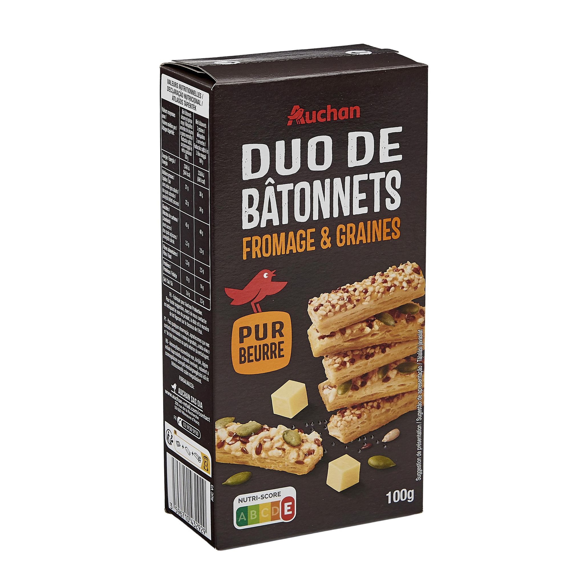Voir la diapositive 2 : AUCHAN Mini bâtonnets aux graines 100g