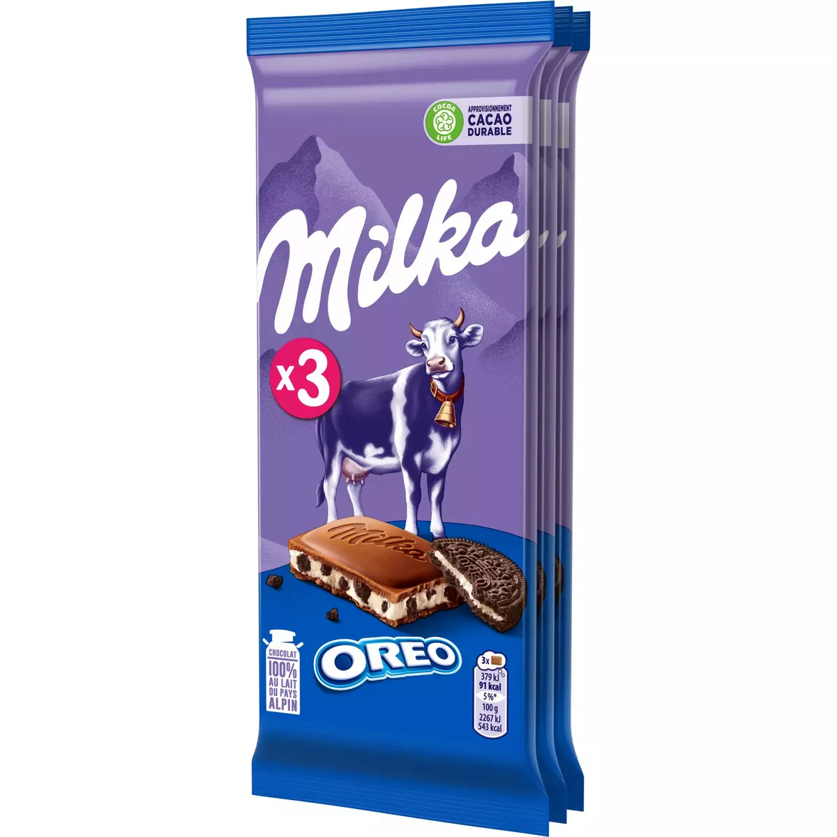 MILKA Tablette de chocolat au lait et Oréo 3 pièces 3x100g