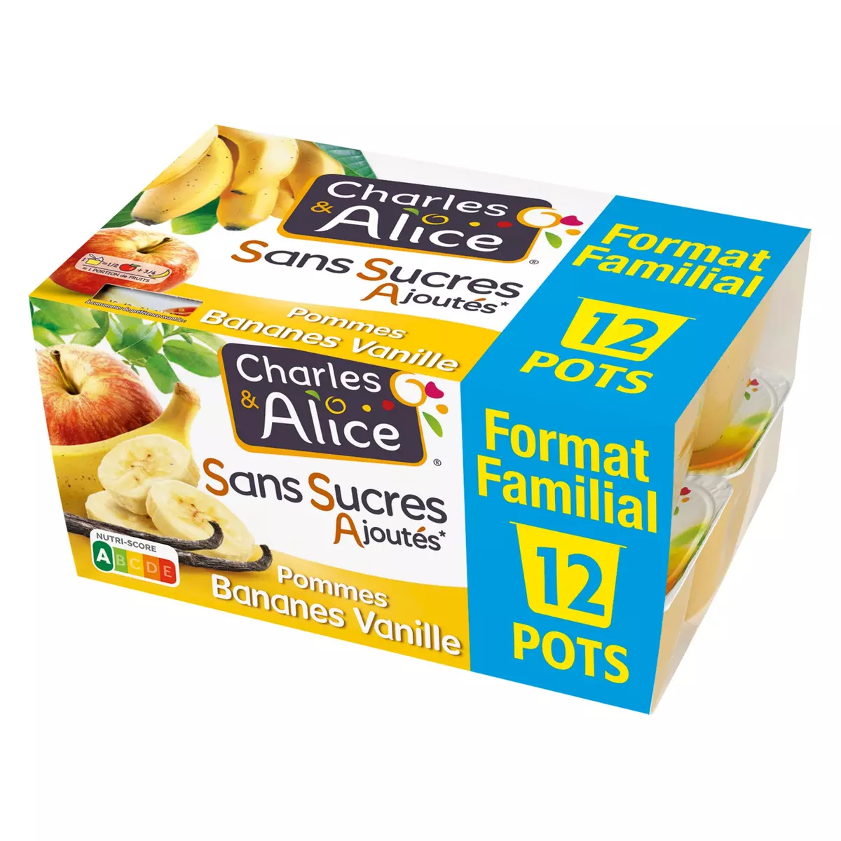 CHARLES & ALICE Spécialité pommes bananes vanille sans sucres ajoutés 12x100g