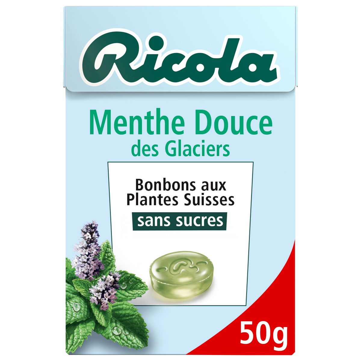 RICOLA Bonbons suisses aux plantes sans sucres saveur menthe douce des glaciers 50g