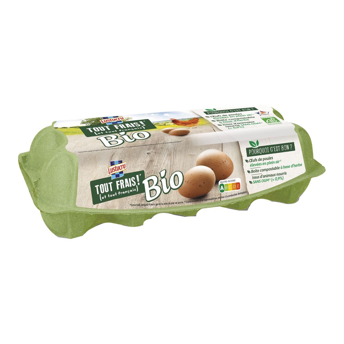 LUSTUCRU Oeufs bio de poules élevées en plein air 10 œufs