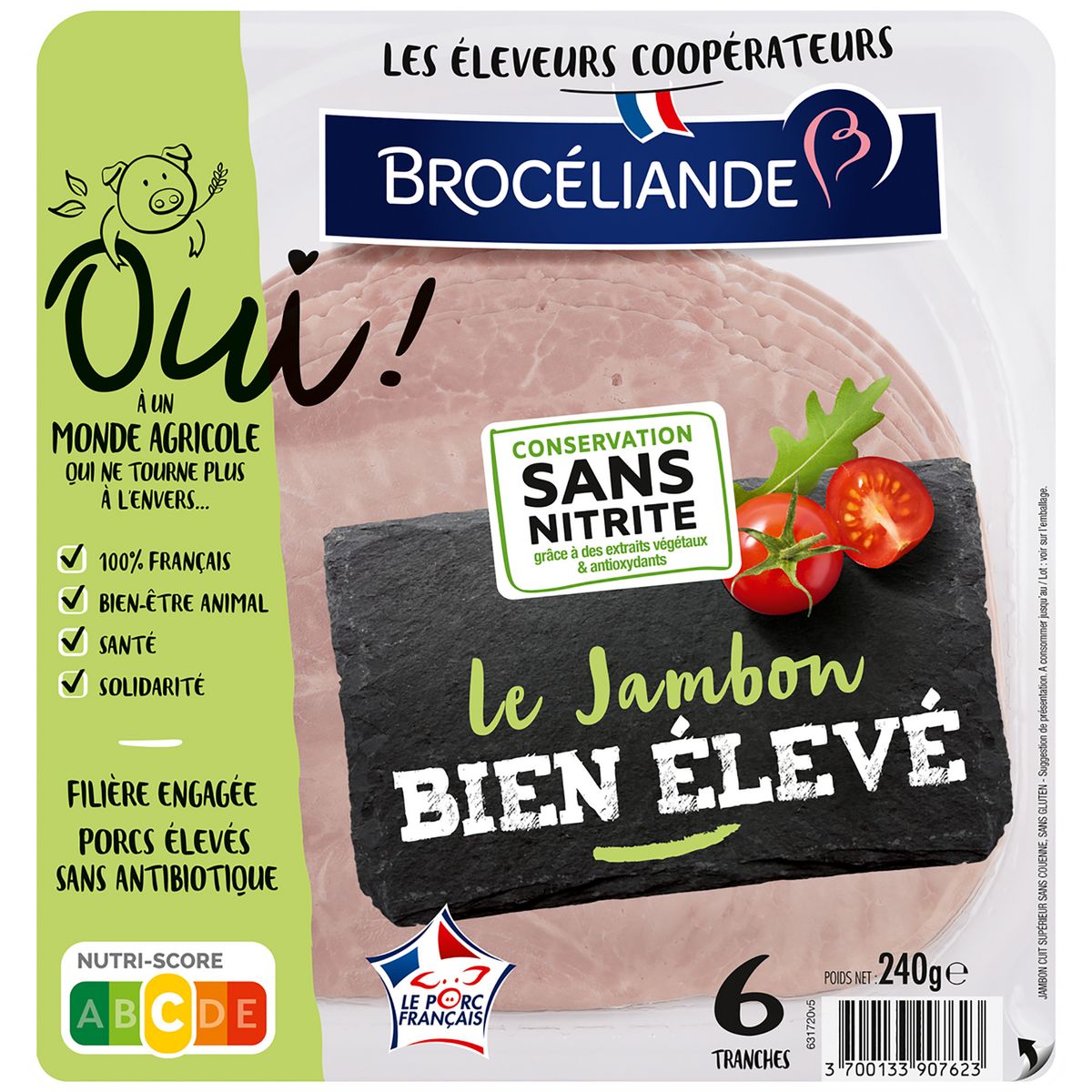 BROCELIANDE Le jambon bien élevé supérieur cuit et découenné 6 tranches 240g