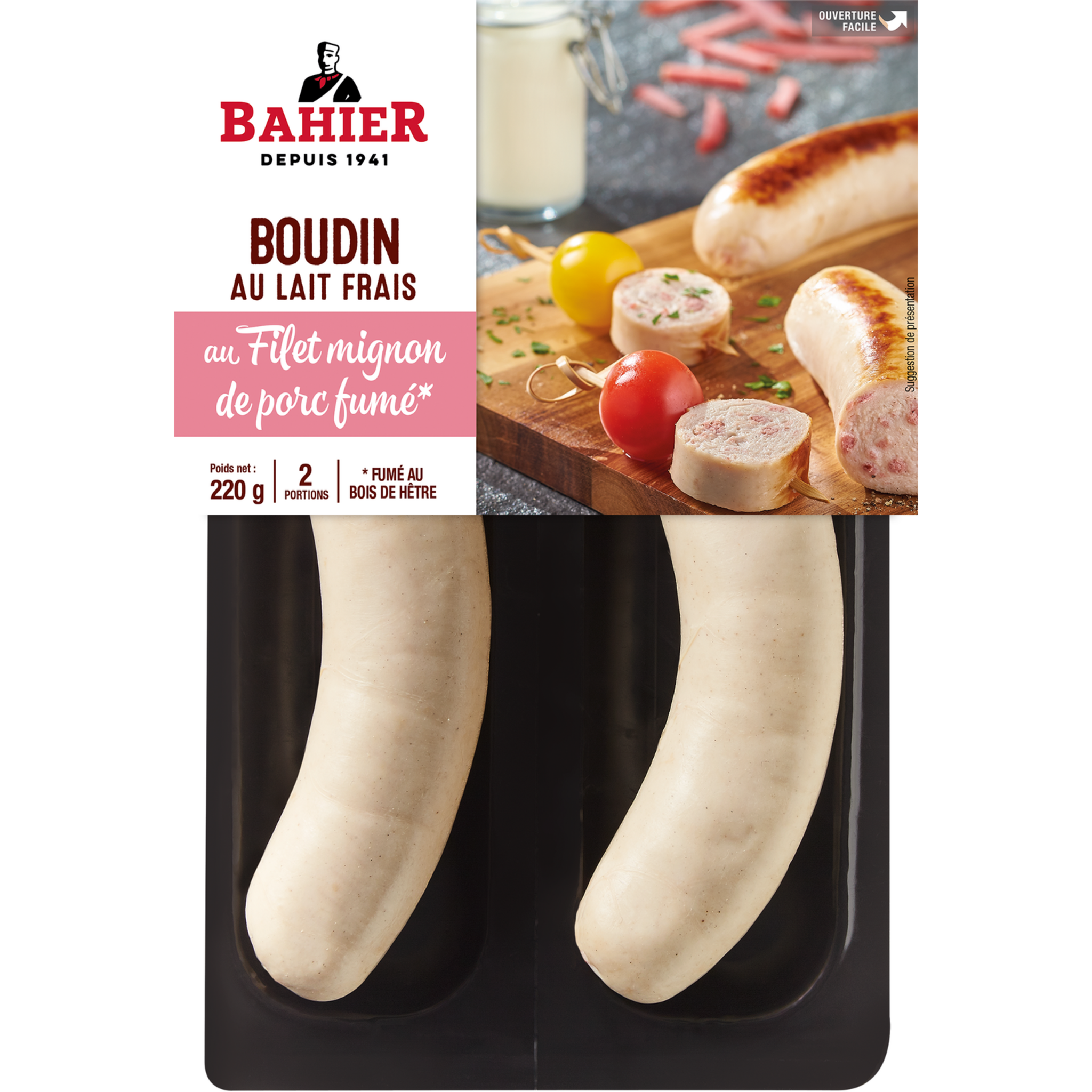 BAHIER Boudin au lait frais au filet mignon de porc fumé 2 pièces 220g ...