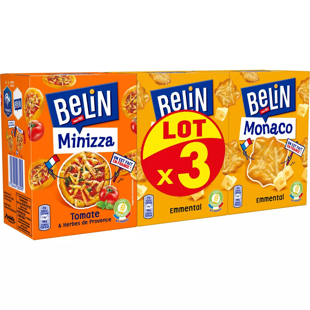 BELIN Biscuits crackers Monaco 2x100g + Minizza 85g 3 boîtes 285g