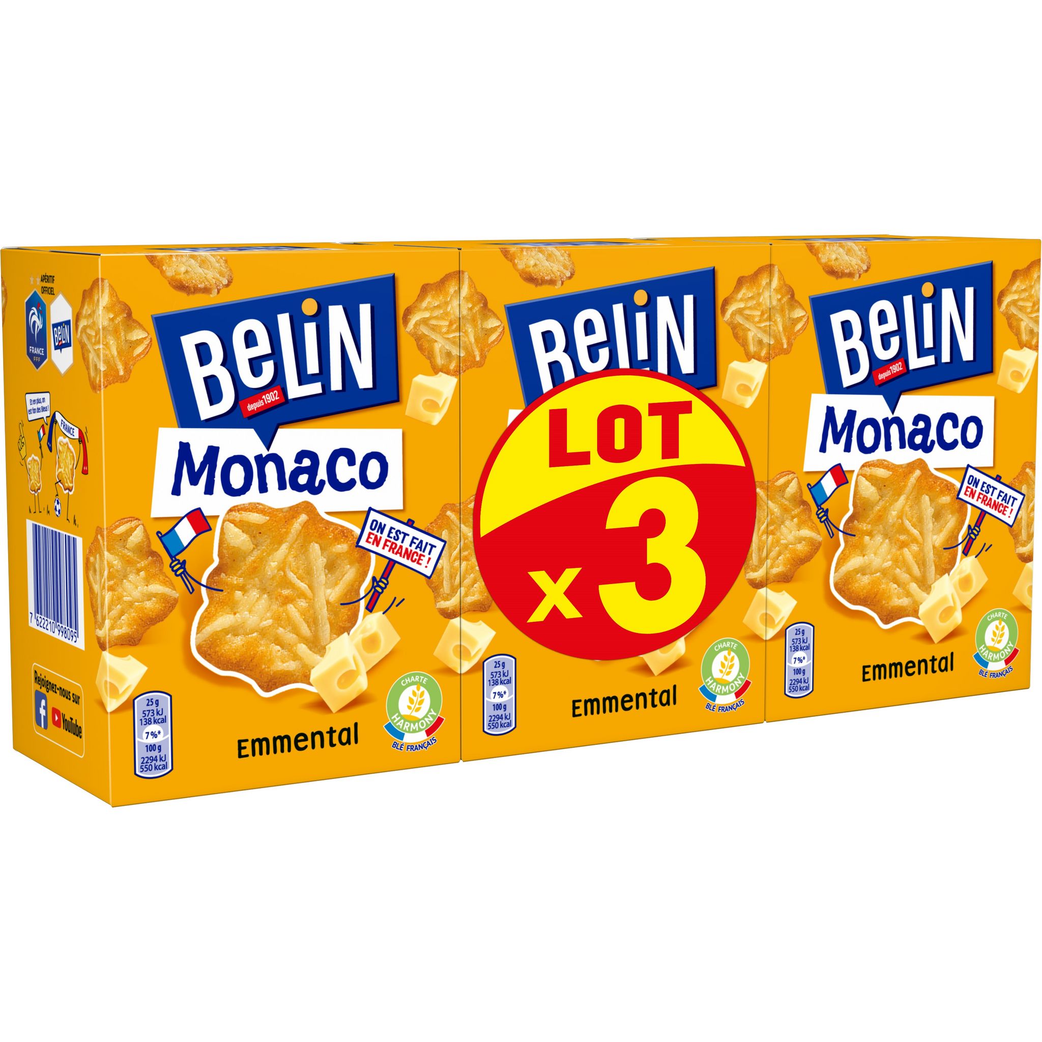 BELIN Biscuits crackers emmental Monaco 3 boîtes 2x100g+100g pas cher