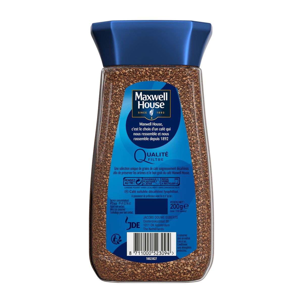 MAXWELL HOUSE Café soluble qualité filtre décaféiné 110 tasses 200g
