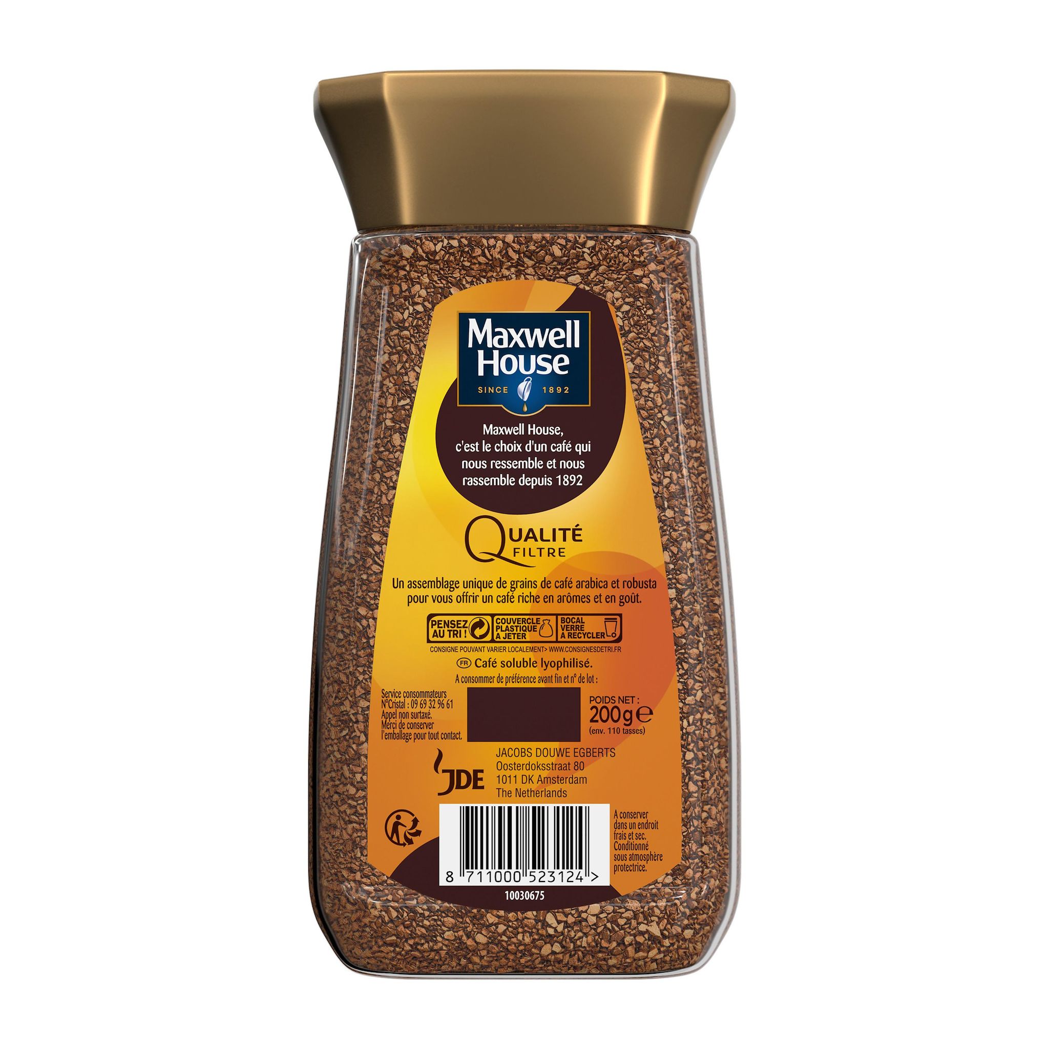 Voir la diapositive 2 : MAXWELL Café soluble qualité filtre 200g