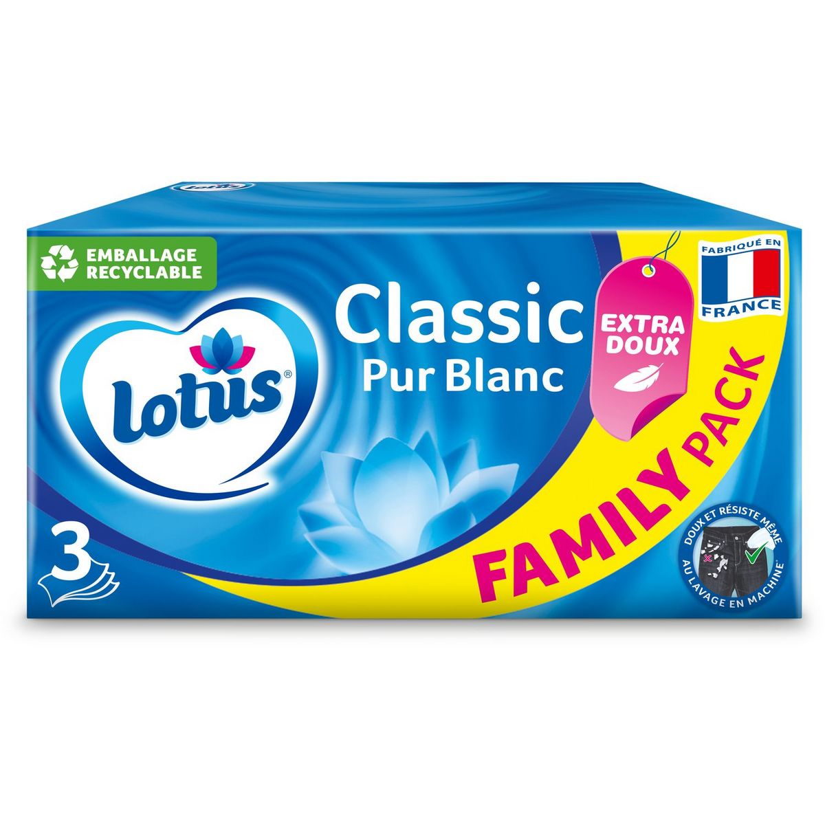 LOTUS Boîte de mouchoirs pur blanc 3 épaisseurs 140 mouchoirs