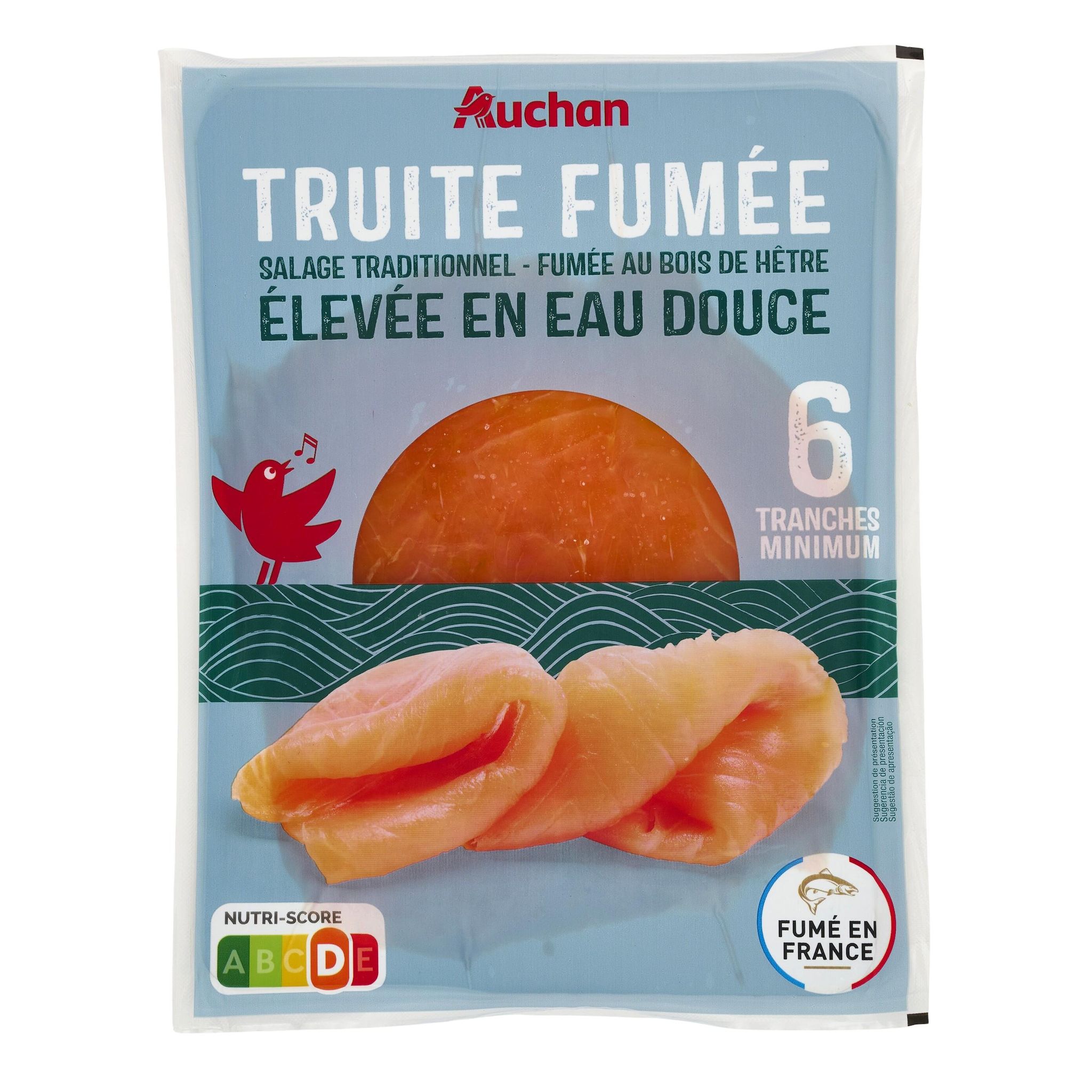 Voir la diapositive 4 : AUCHAN Truite fumée 6 tranches 150g