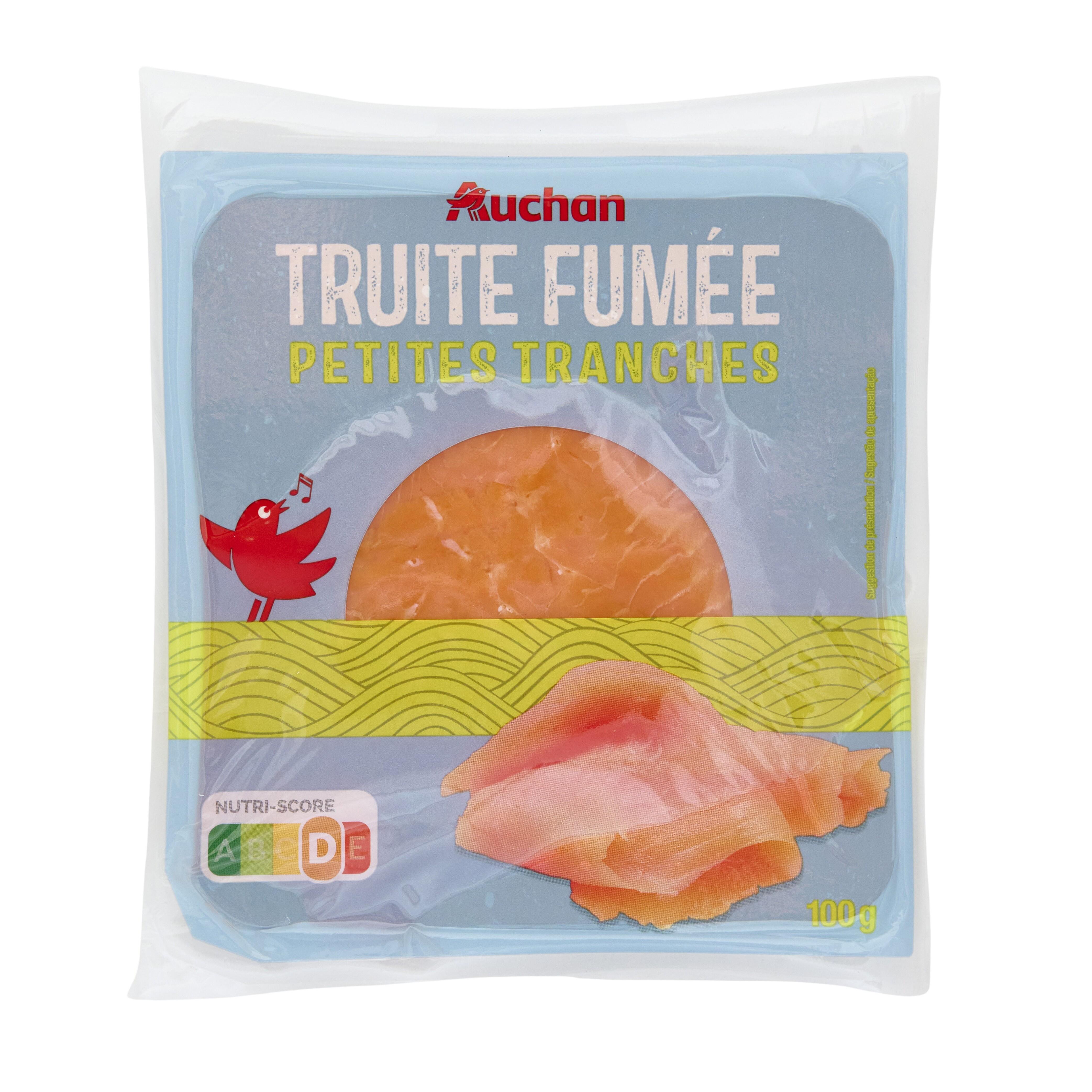 Voir la diapositive 2 : AUCHAN Truite fumée petites tranches 100g