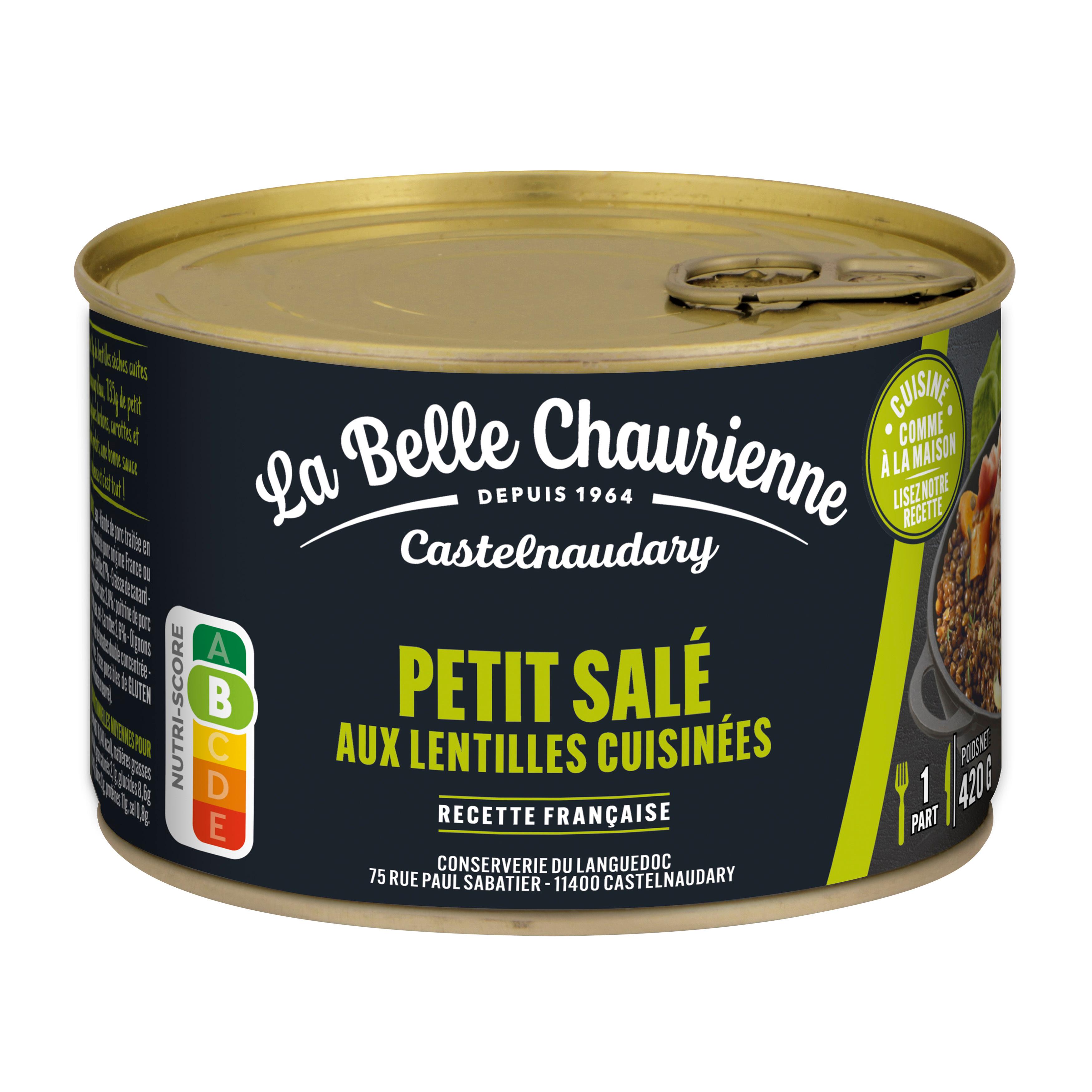 Voir la diapositive 1 : LA BELLE CHAURIENNE Petit salé aux lentilles cuisinées 420g
