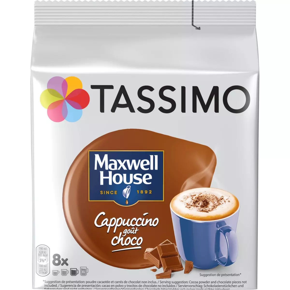 TASSIMO Dosettes de café Maxwell House Cappuccino au chocolat 8 dosettes 208g