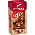 COTE D'OR Tablette de chocolat au lait noisettes entières 4 pièces 4x180g