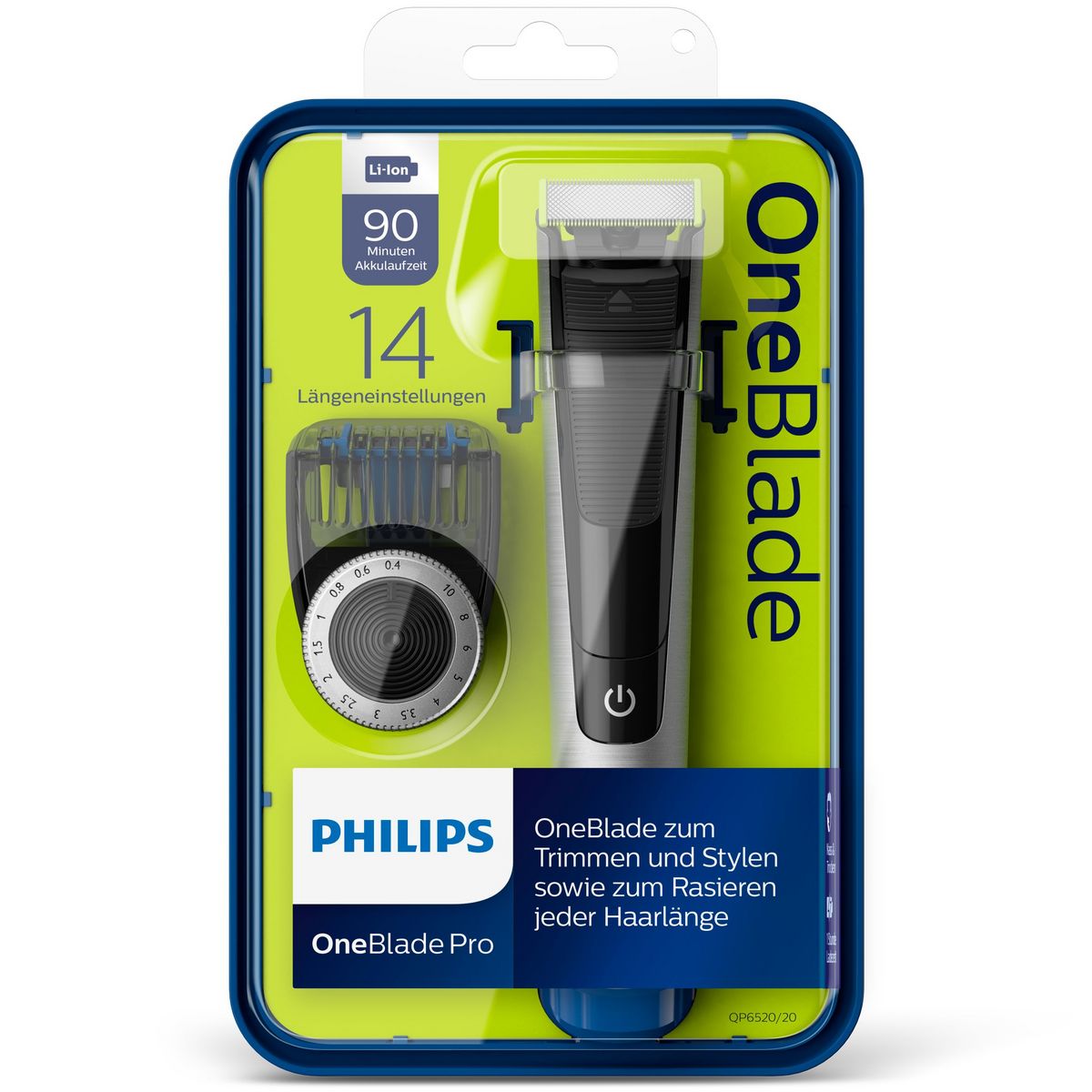 PHILIPS Tondeuse barbe sans fil QP6520/20 One Blade Pro - Noir et Argent