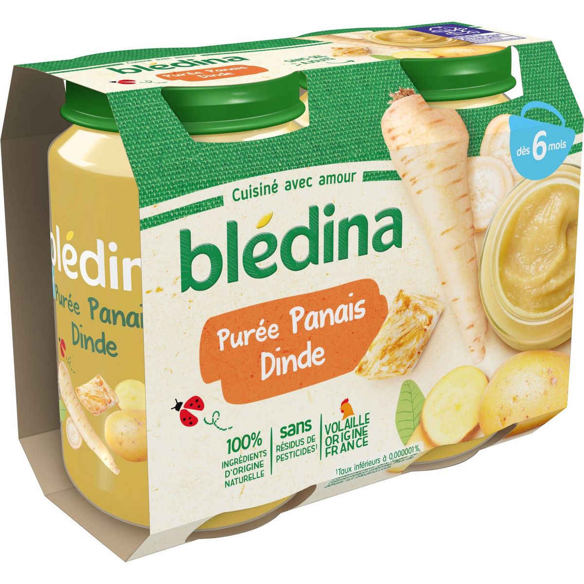 BLEDINA Petit pot purée de panais et dinde dès 6 mois 2x200g