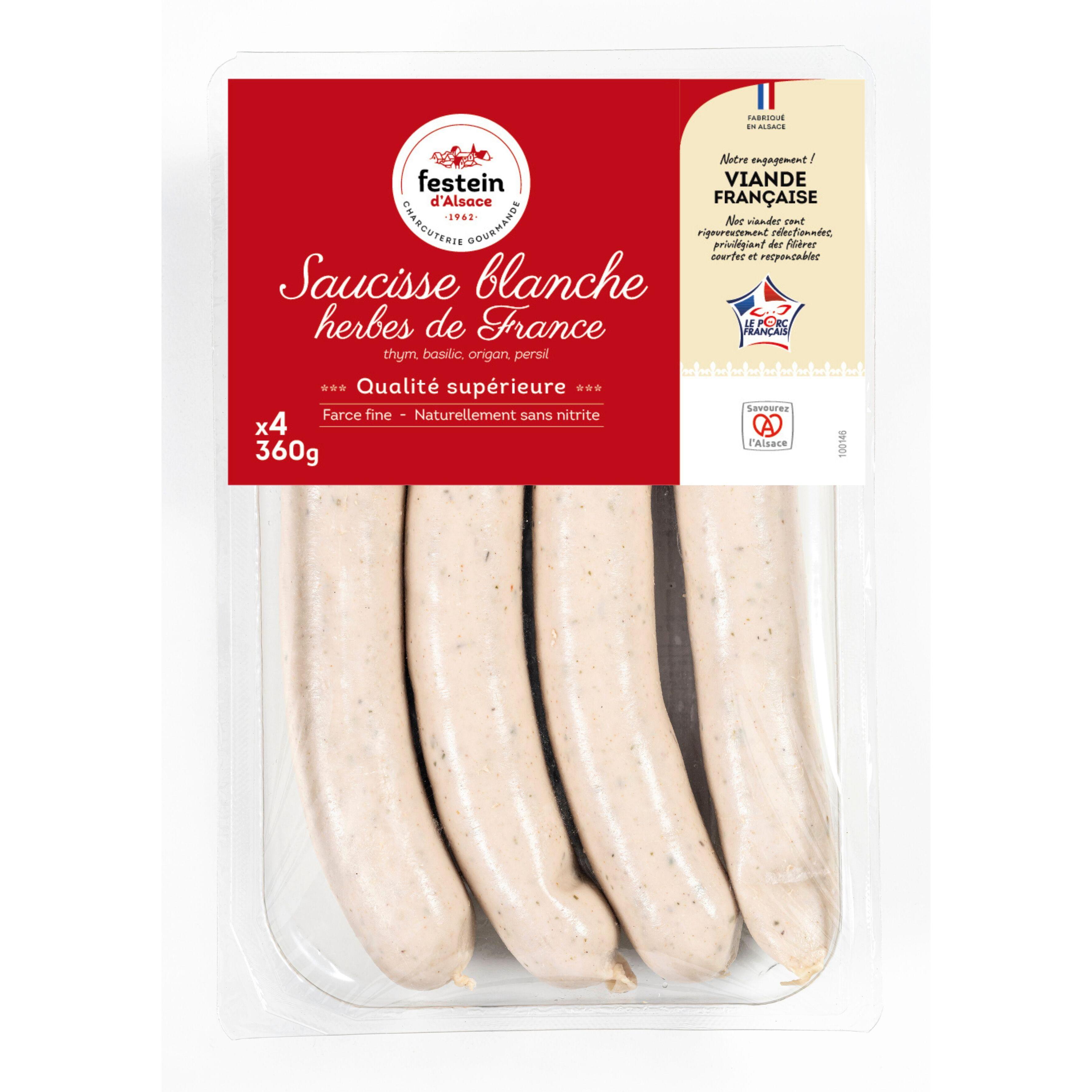 FESTEIN D'ALSACE Saucisse blanche aux herbes à griller 4 pièces 360g