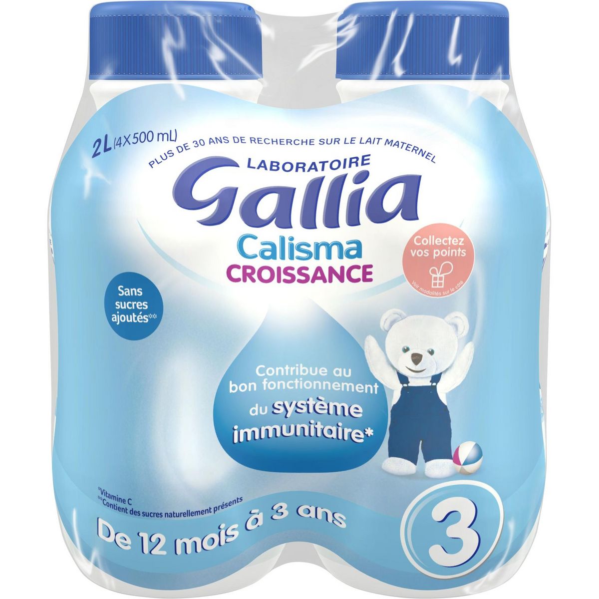 GALLIA Calisma lait de croissance 3 liquide sans sucres ajoutés dès 12 mois 4x500ml