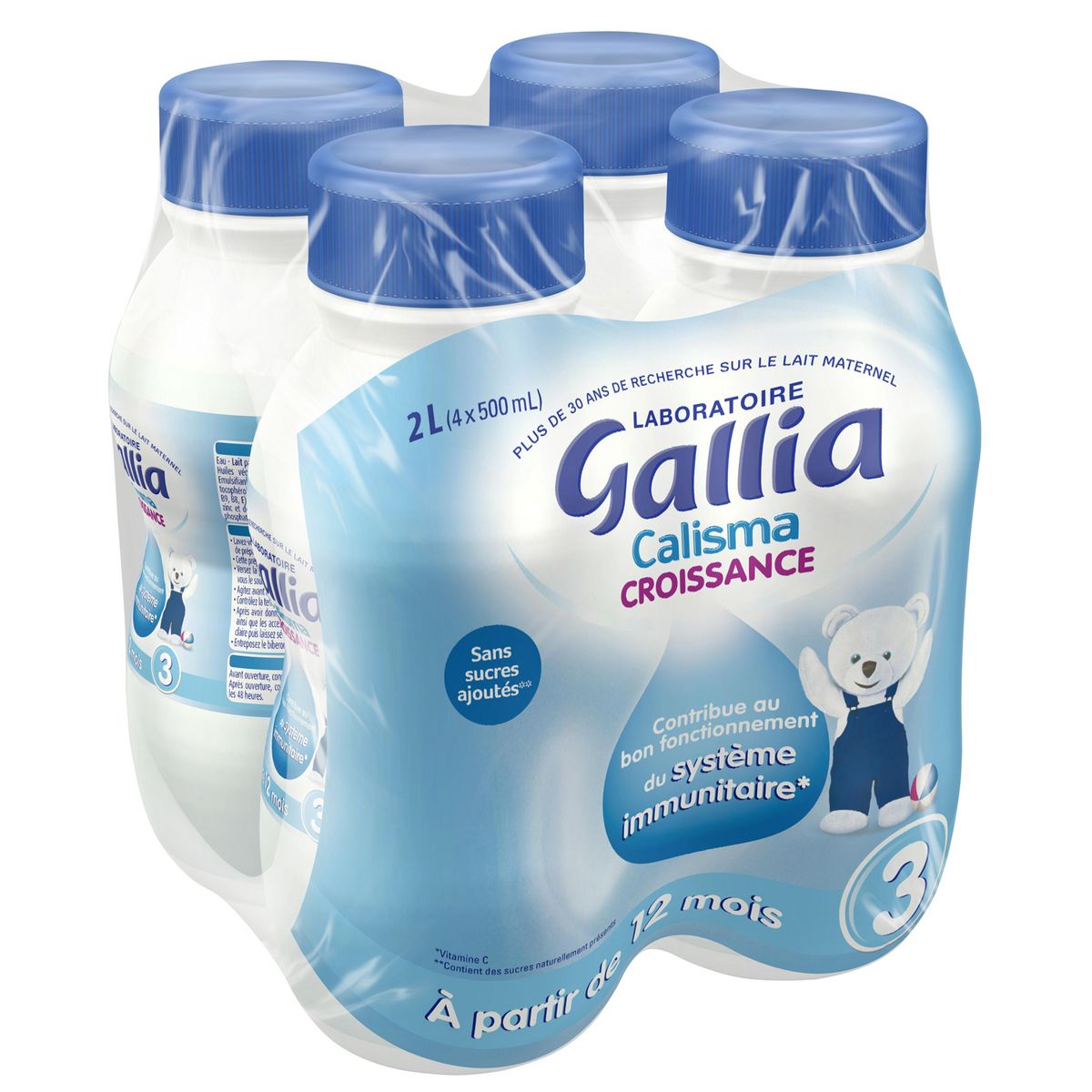 GALLIA Calisma lait de croissance 3 liquide sans sucres ajoutés dès 12 mois 4x500ml