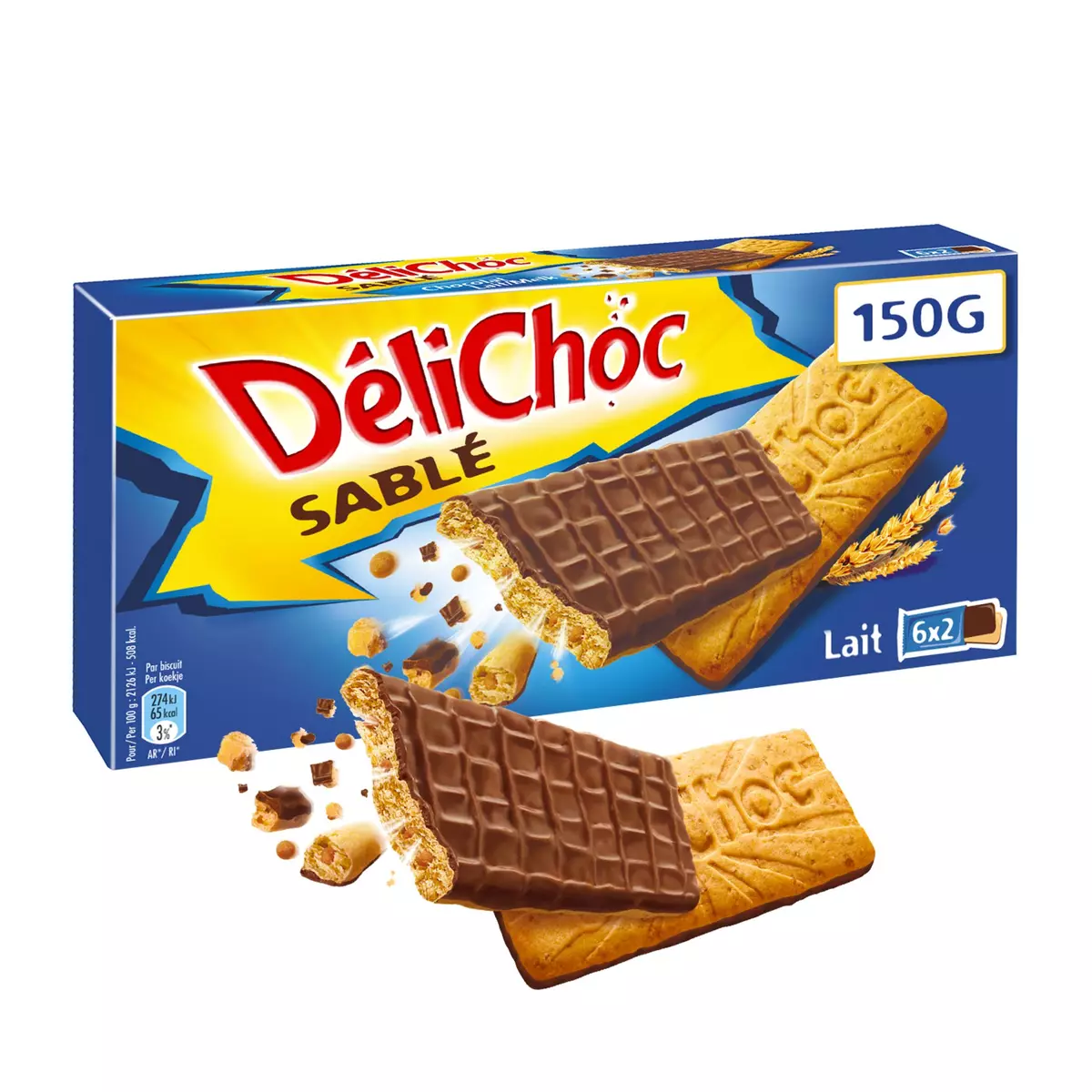 DELICHOC Biscuits sablés nappés de chocolat au lait, sachets