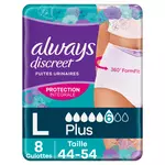 ALWAYS Discreet culottes incontinence plus taille L 8 culottes