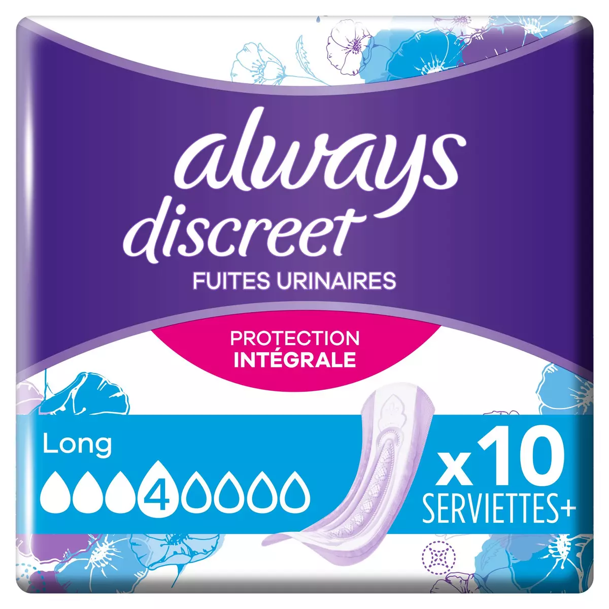 ALWAYS Discreet Serviettes long pour fuites urinaires  10 serviettes