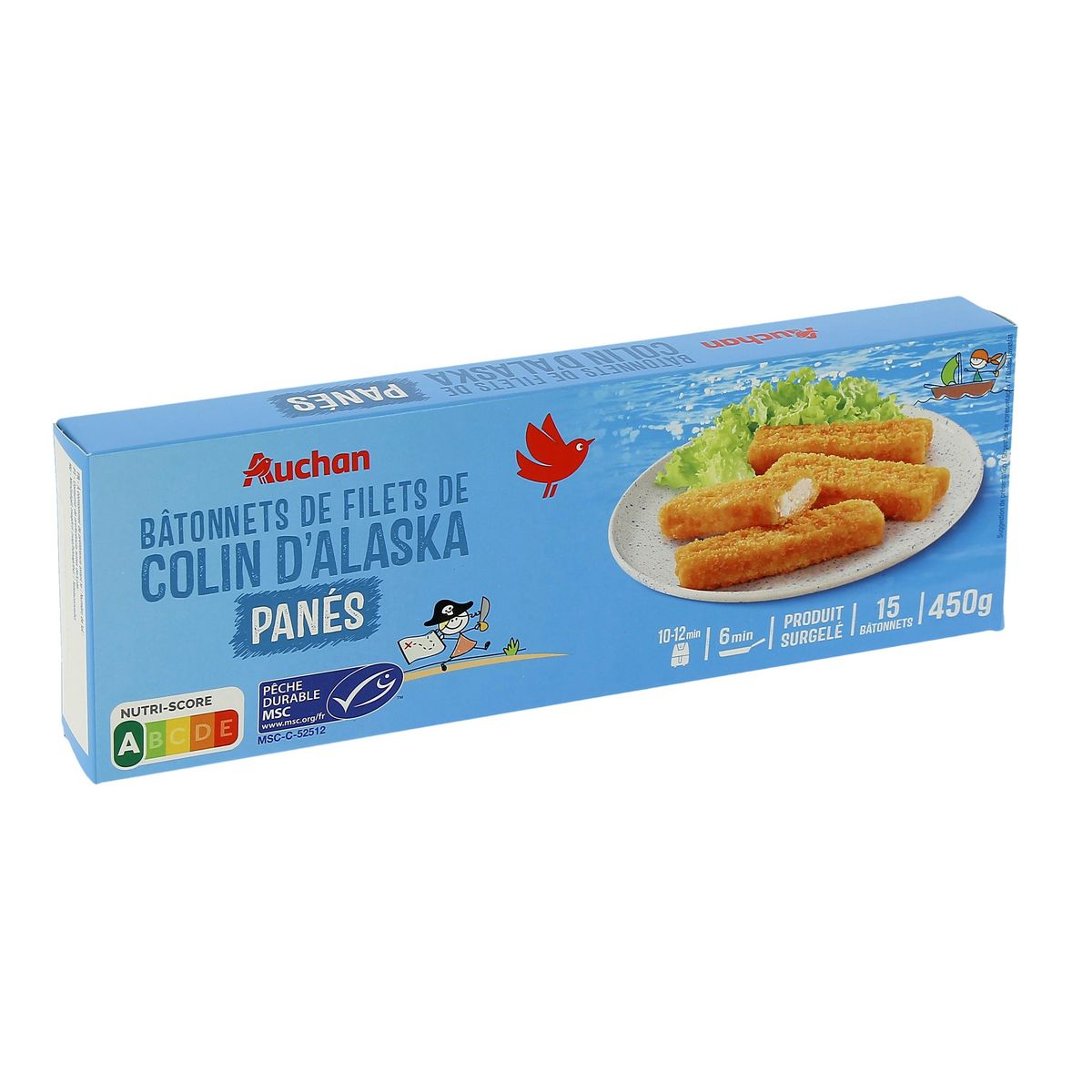 AUCHAN Bâtonnet panés de filets de colin d'Alaska MSC 15 pièces 450g