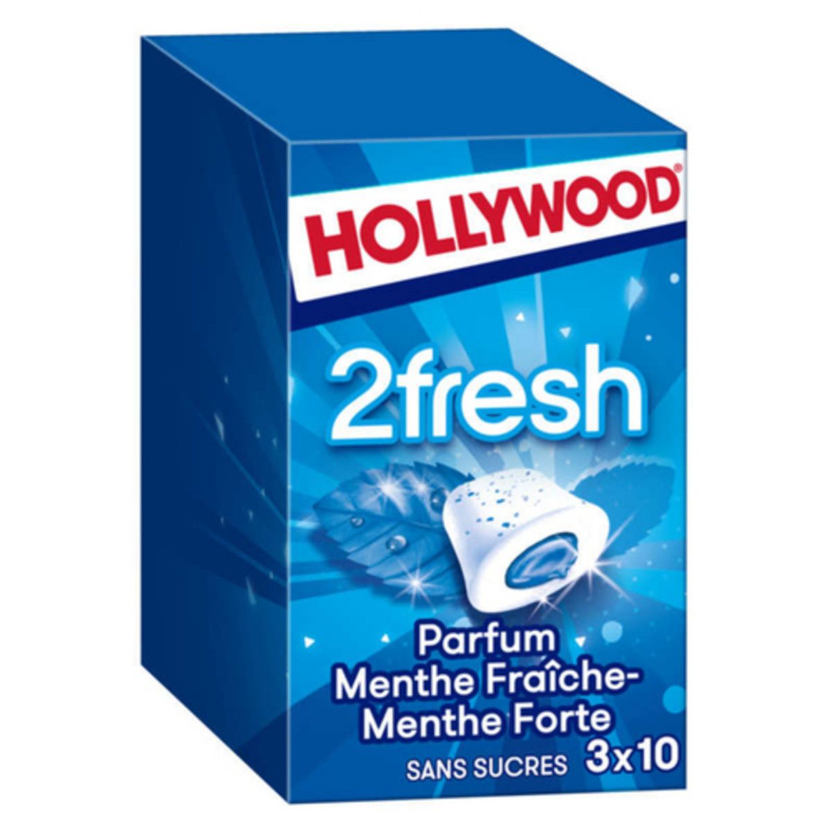 HOLLYWOOD 2 fresh chewing-gums sans sucres menthe fraîche et forte 3x10 dragées 66g