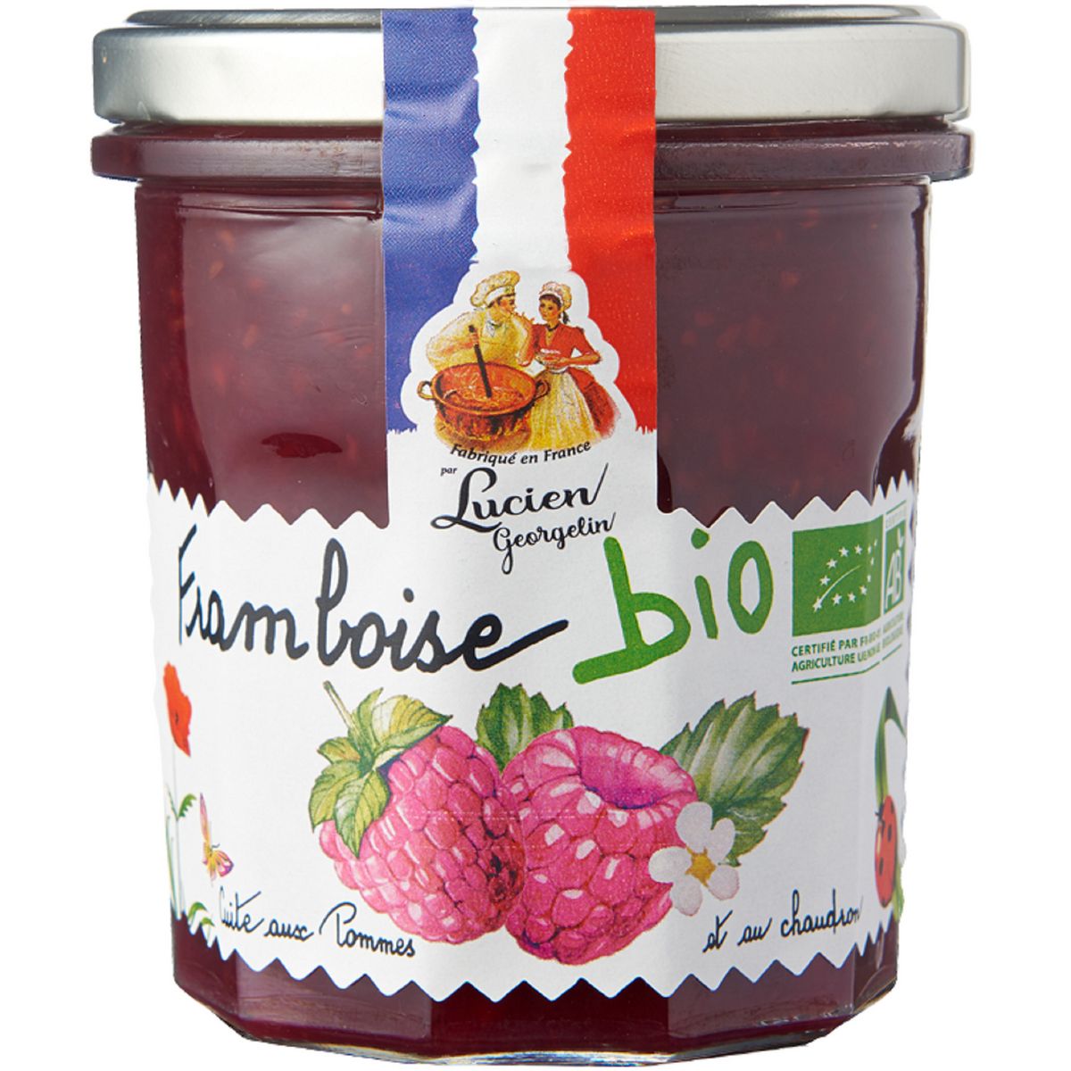 LUCIEN GEORGELIN Confiture de framboise bio cuite aux pommes et au chaudron 320g