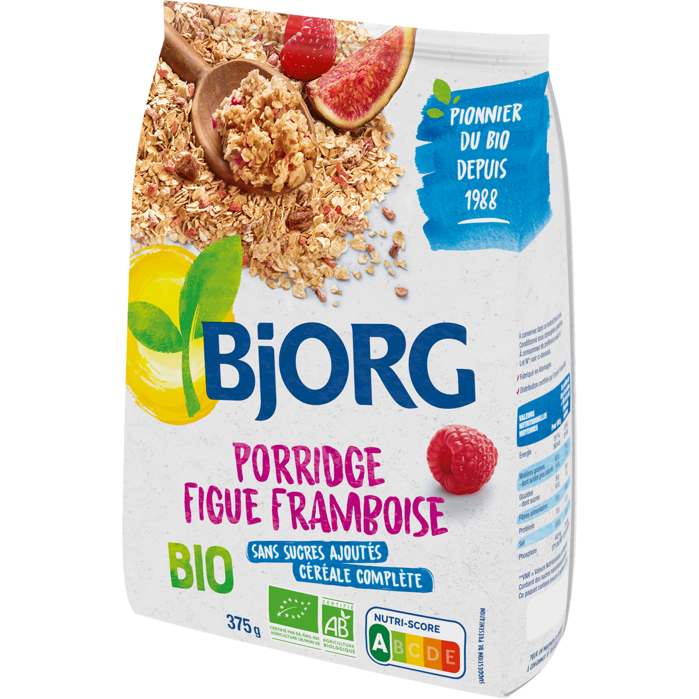 Voir la diapositive 2 : BJORG Porridge à la figue et framboise bio 375g