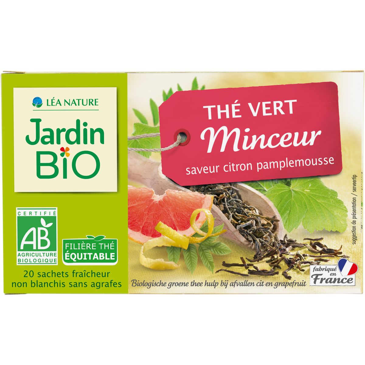 JARDIN BIO ETIC Thé vert minceur citron pamplemousse 20 sachets 30g