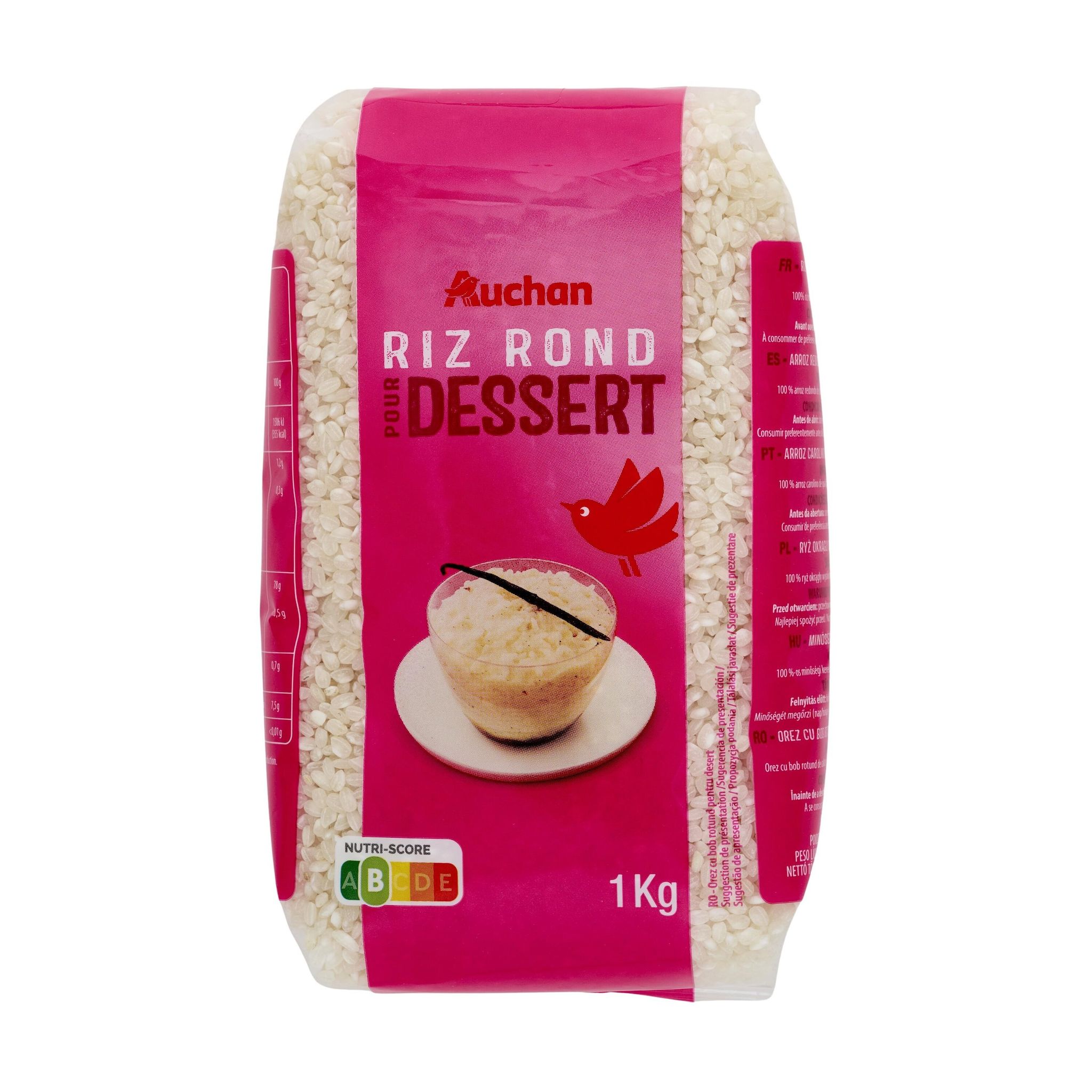 Voir la diapositive 2 : AUCHAN Riz rond pour dessert 1kg
